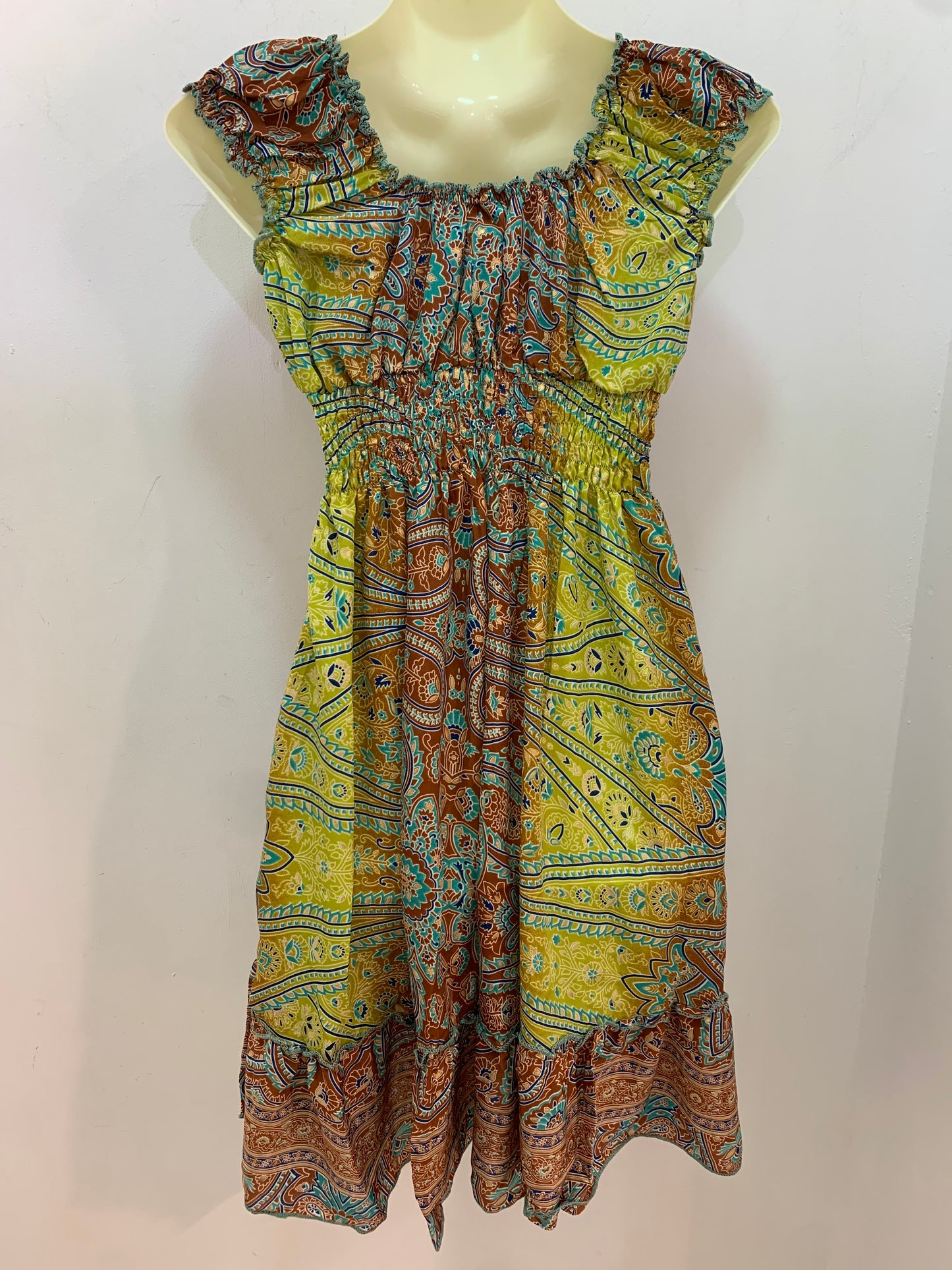 Vestido 1024SK Marrón, Pistacho Y Verde Agua