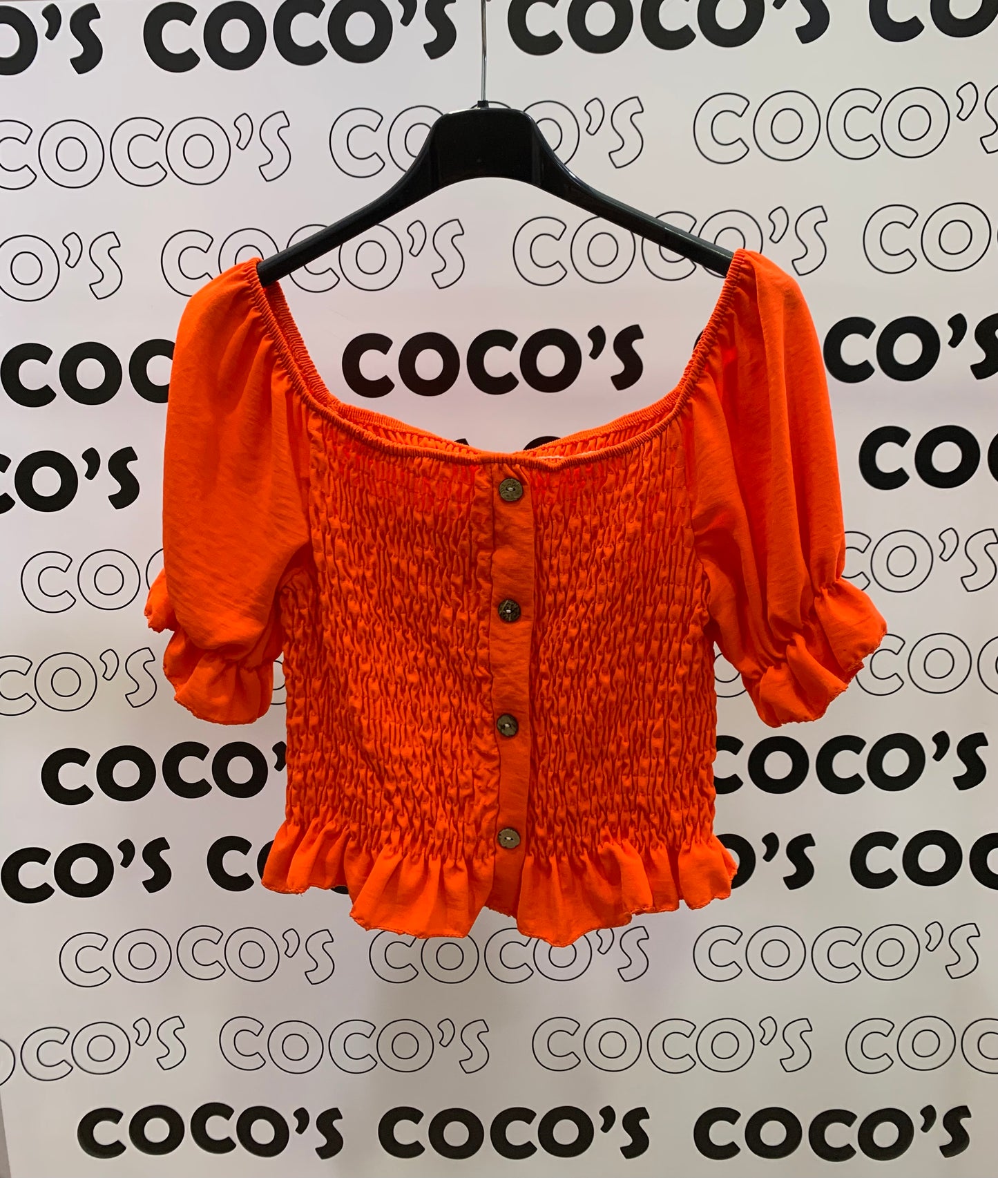 Top Manga Corta Naranja Botones