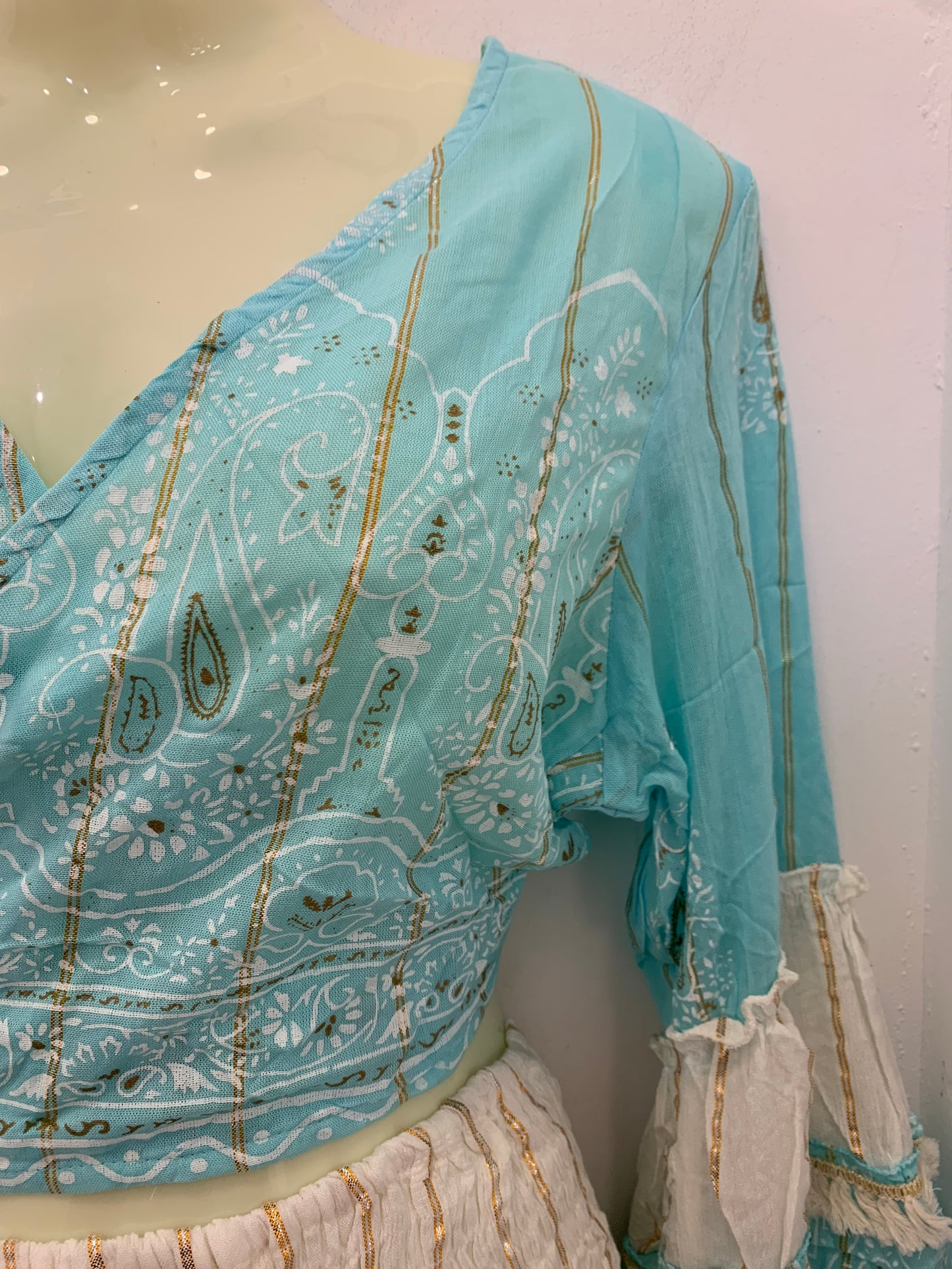 Conjunto Lurex Corto Azul Turquesa