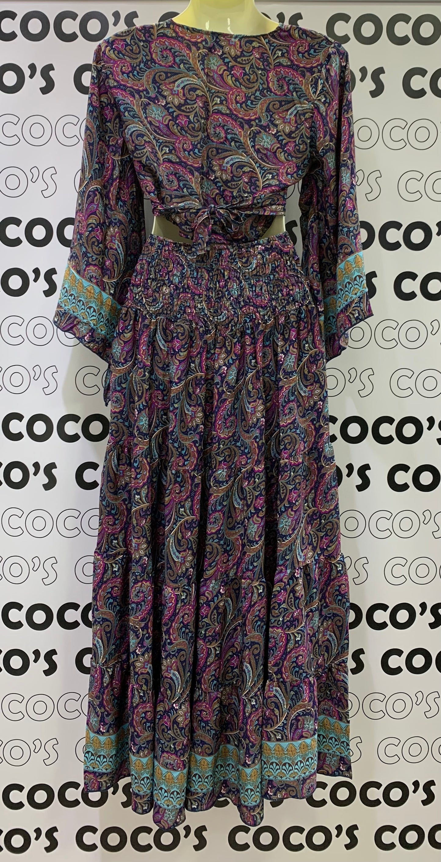 Conjunto Largo 029 Falda Azul Oscuro, Morado y Turquesa