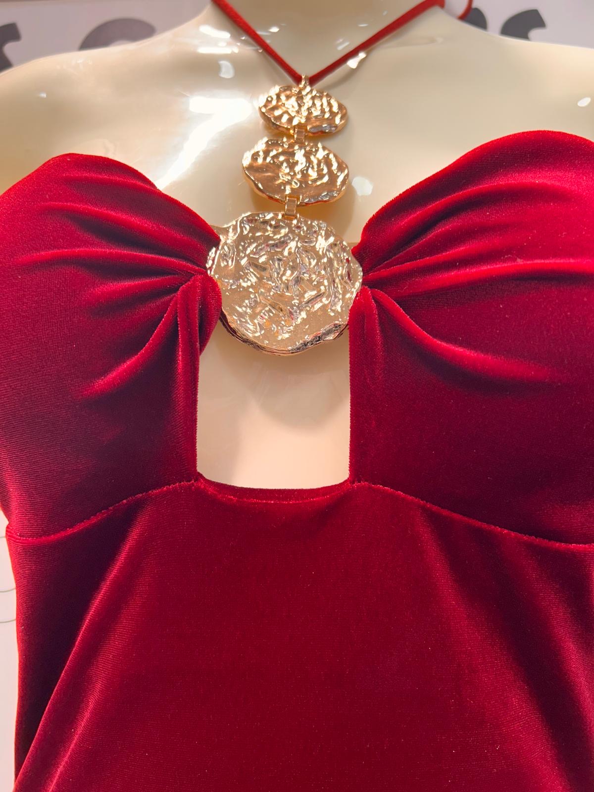 Vestido Palabra Honor Rojo