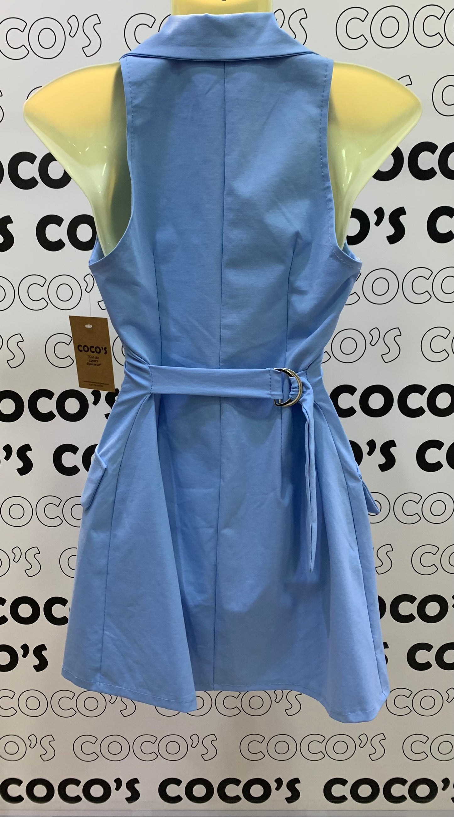 Vestido Con Solapa Celeste