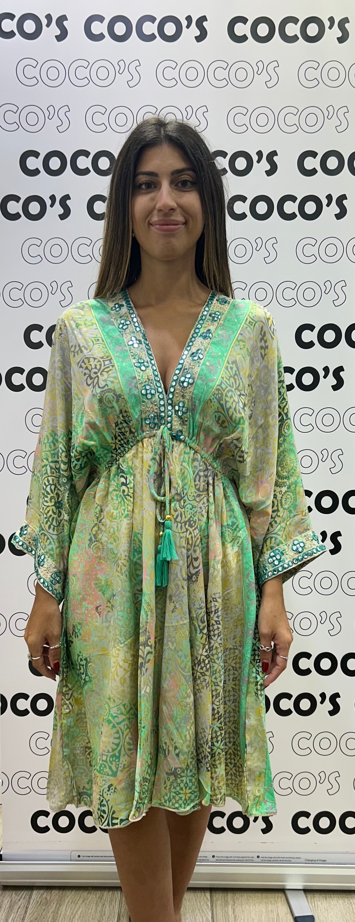 Vestido NAADIA Verde Amarillo y Rosa