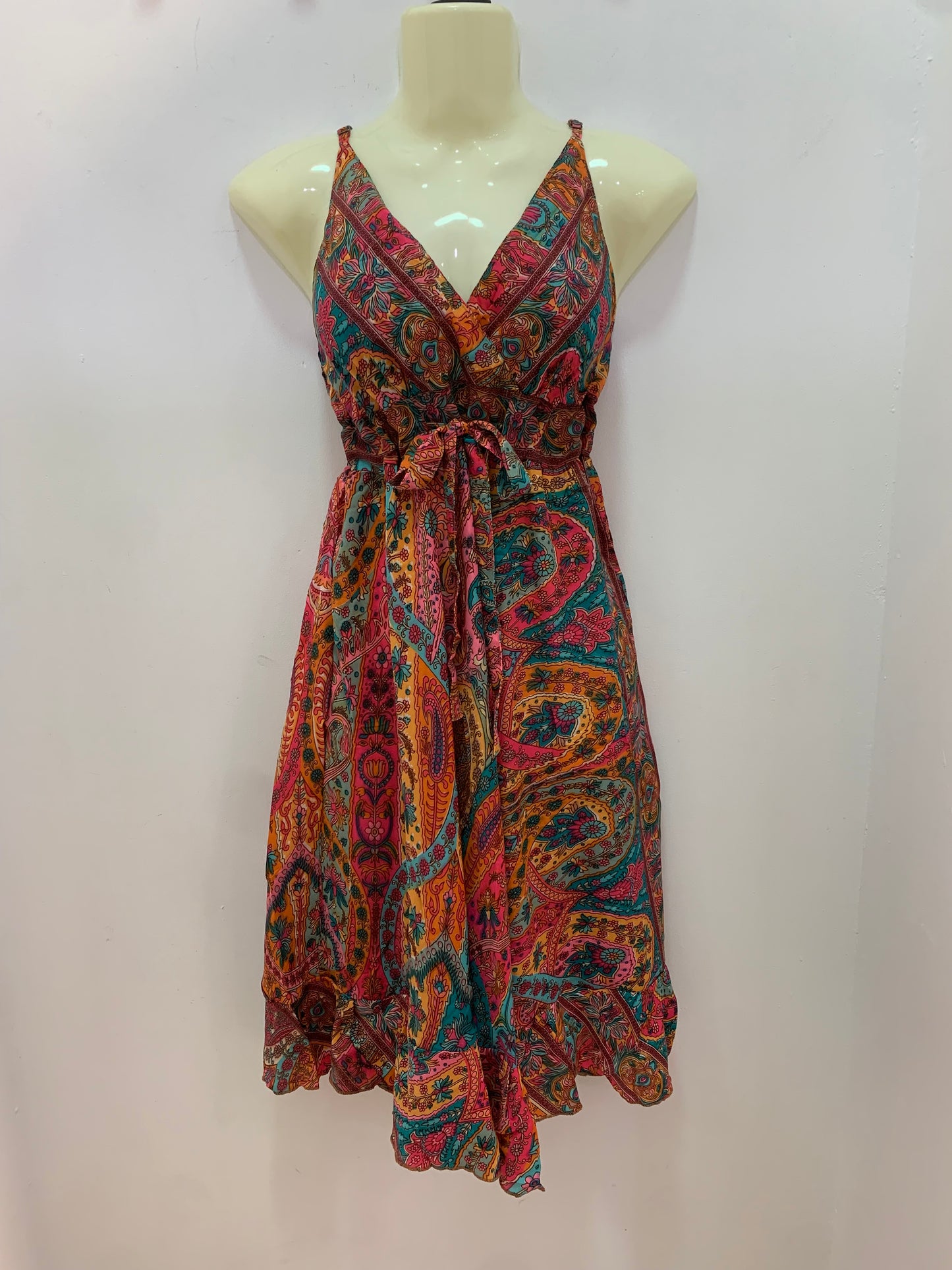 Vestido 220K Verdoso Naranja Rosa Flúor