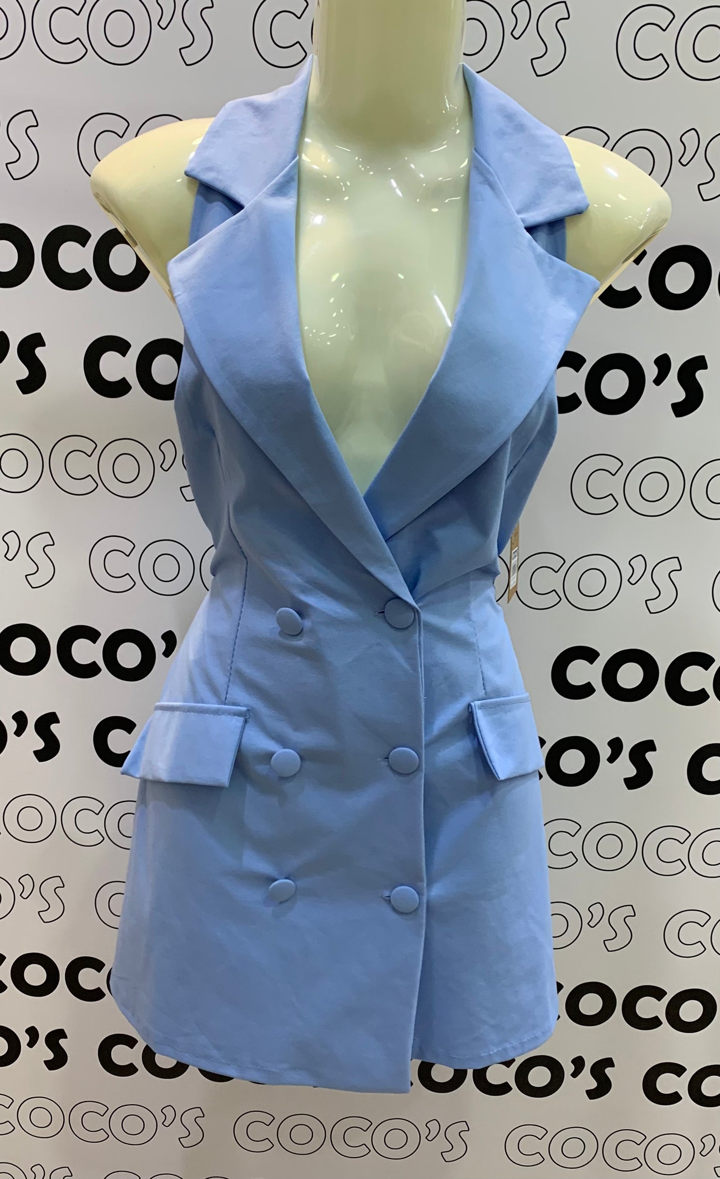 Vestido Con Solapa Celeste
