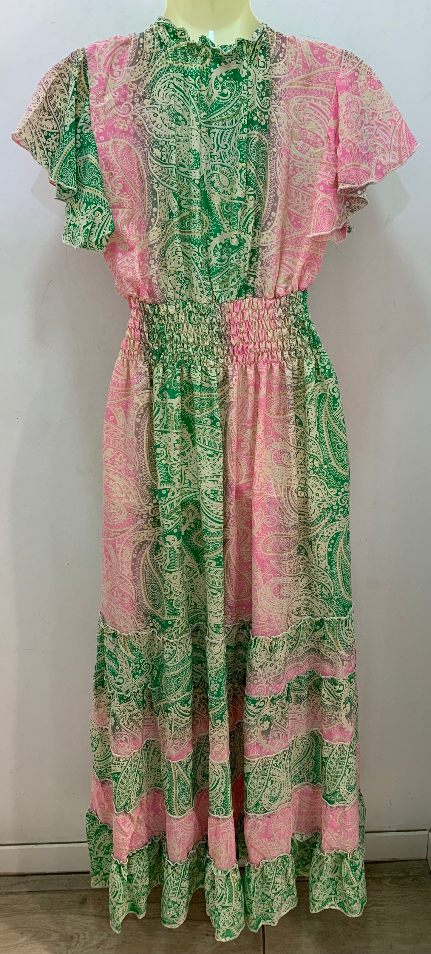 Vestido 1023A Verde Y Rosa