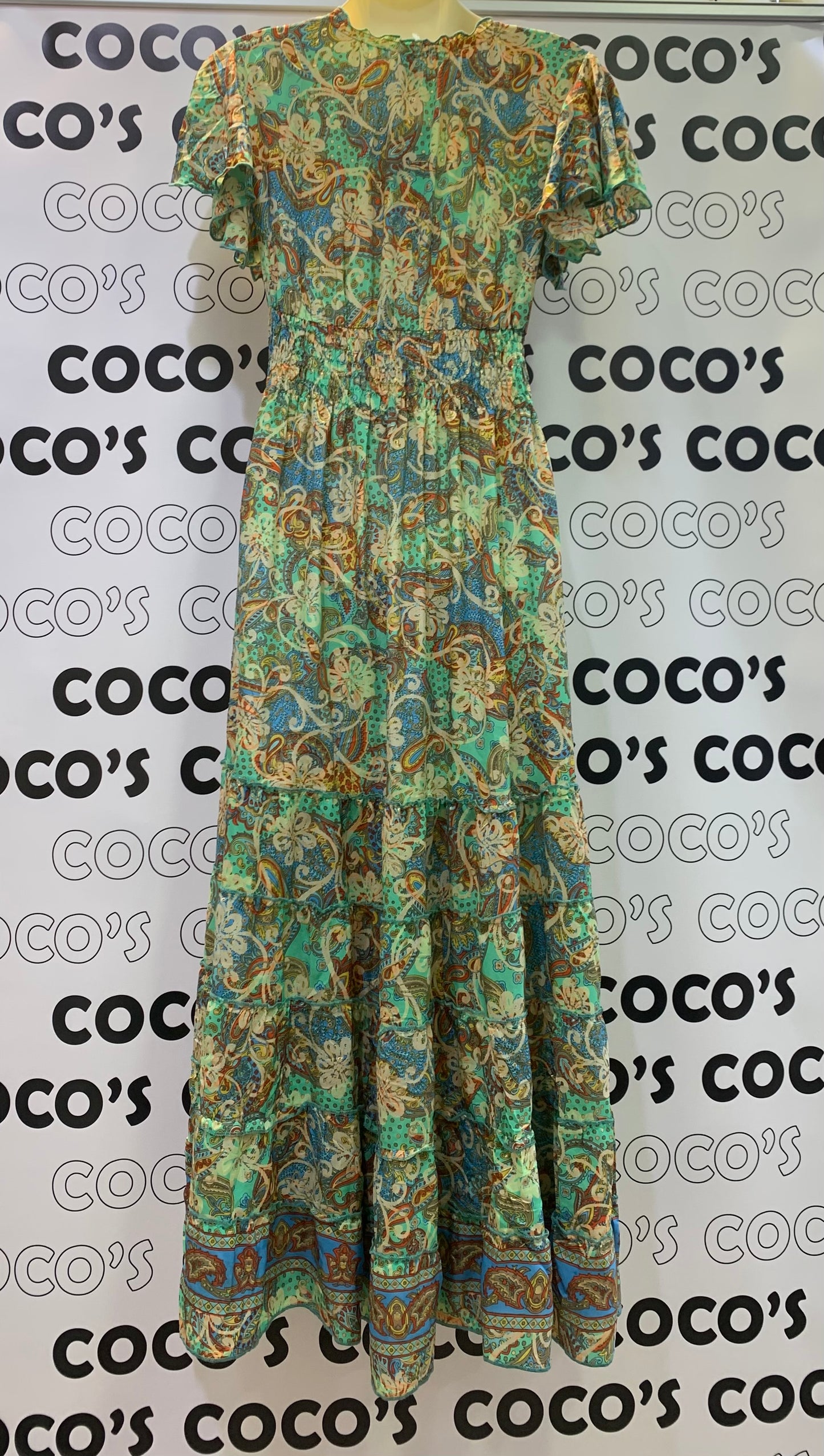 Vestido 1023A Verde con azules y rojos Cachemira