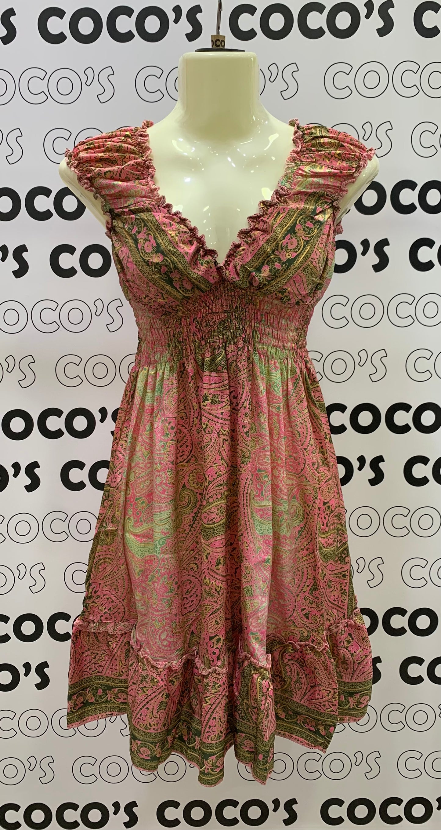 Vestido 1024SK Verde Oscuro y Rosa