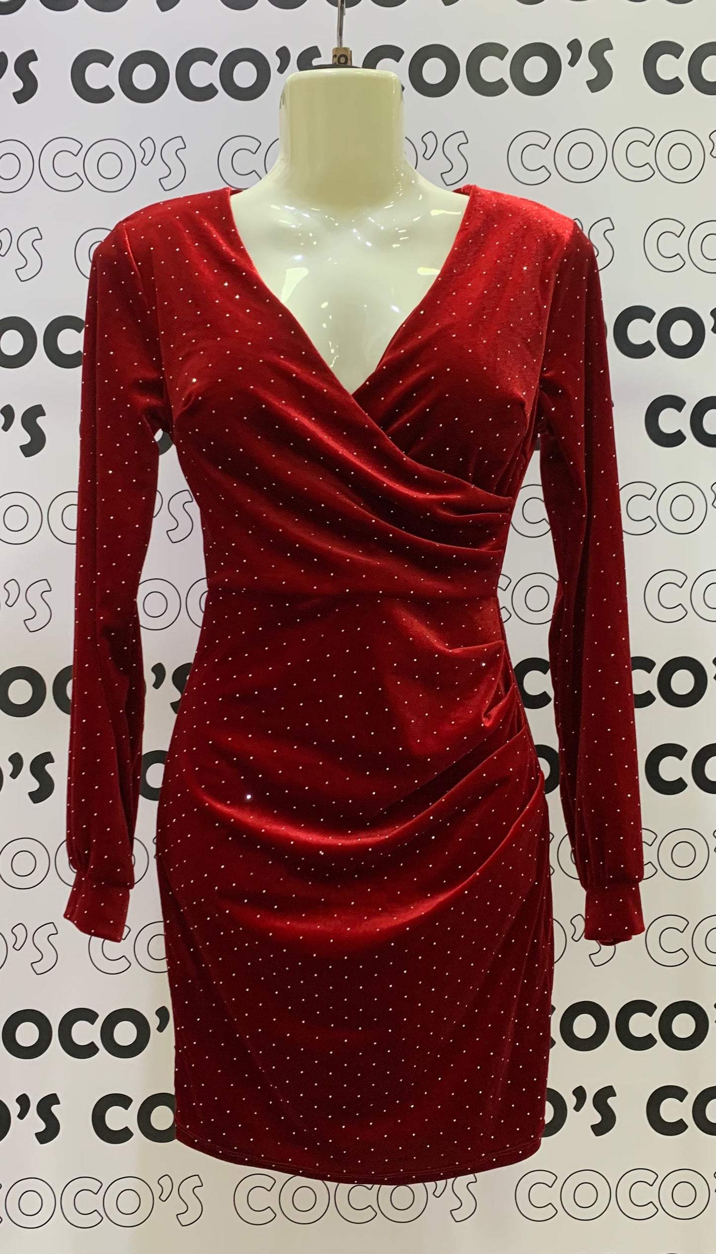 Vestido Corto Fiesta Rojo Terciopelo Brillantes