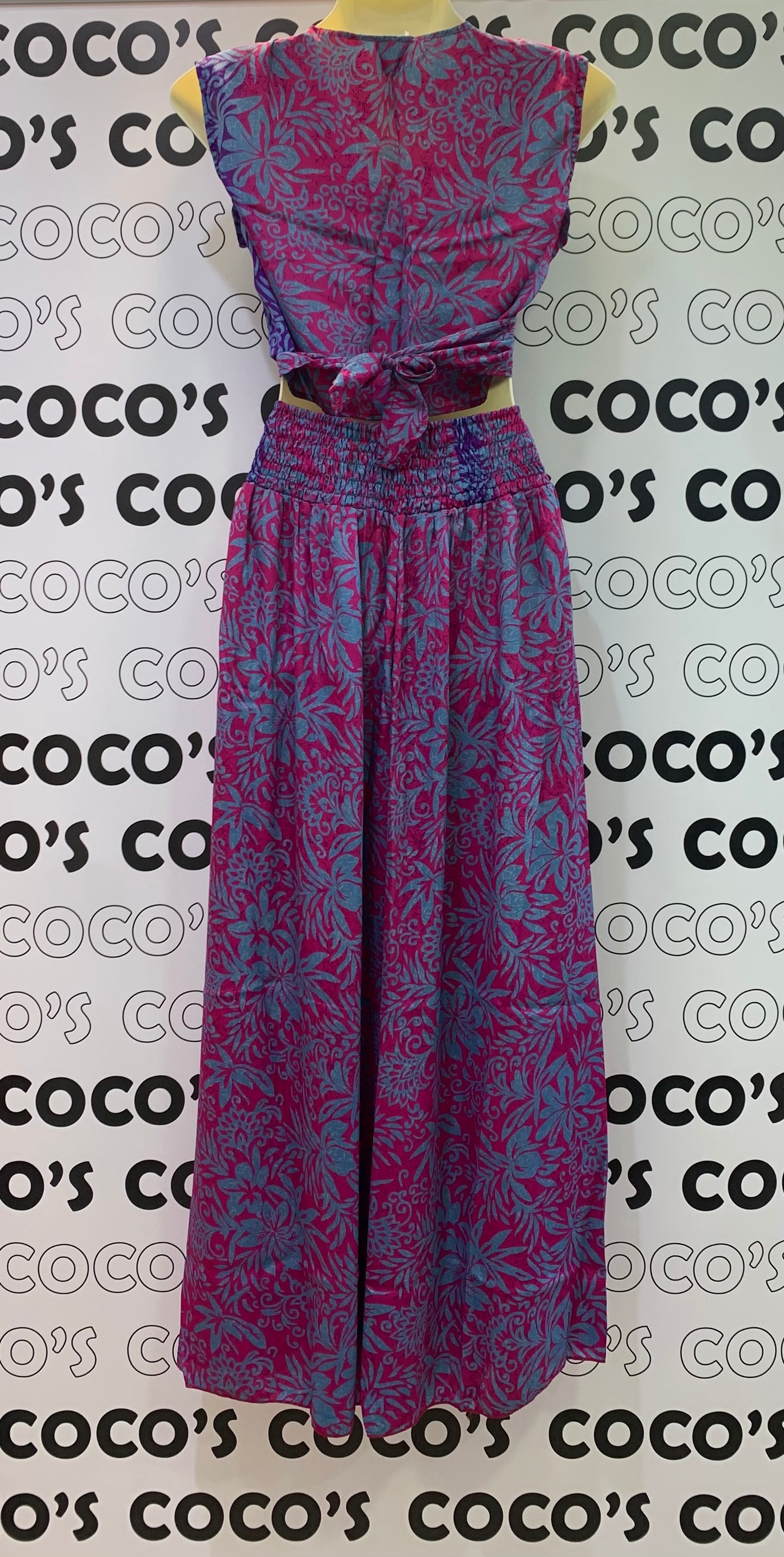 Conjunto 028 Pantalón Top Sin Mangas Fucsia Azul