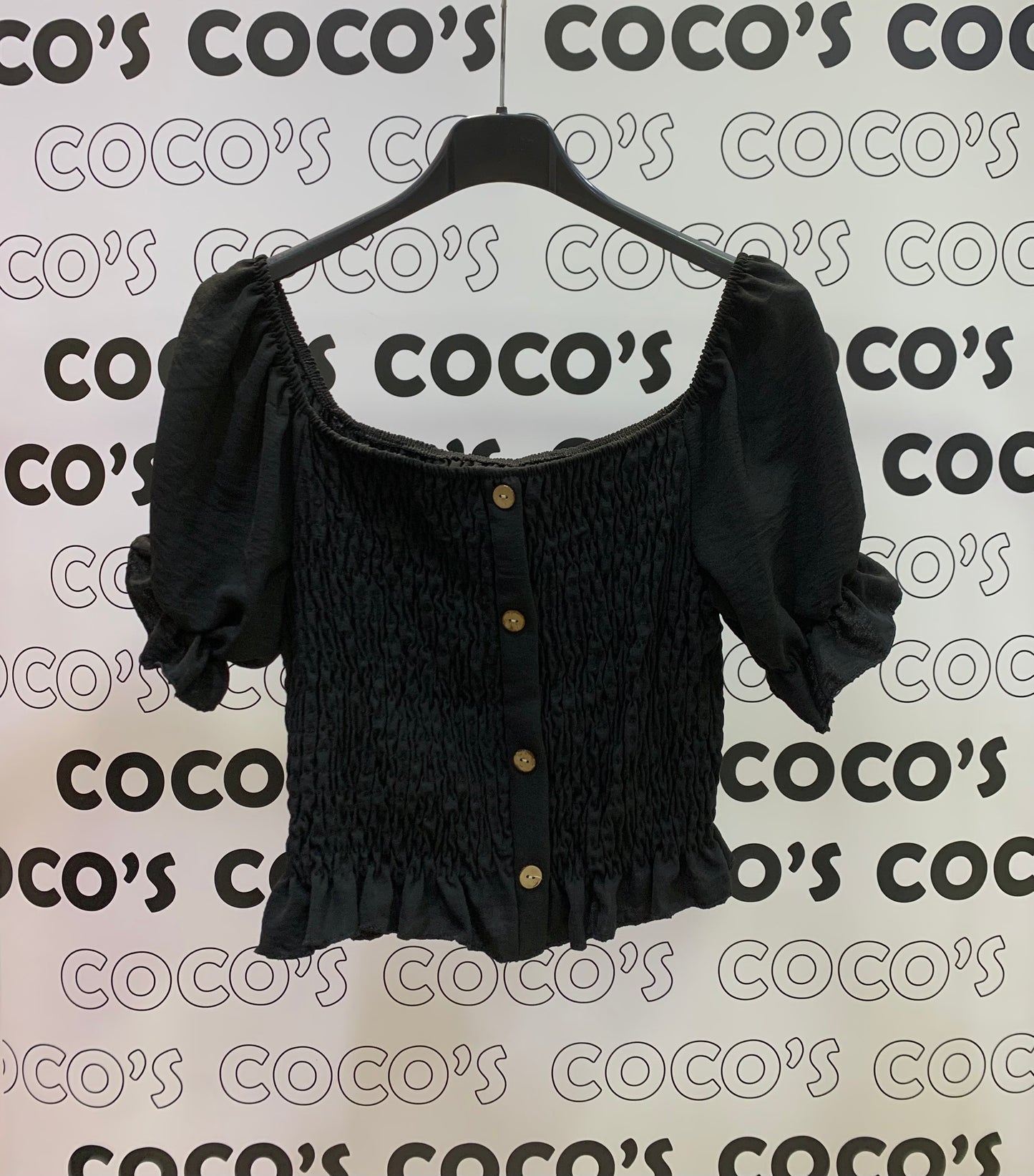 Top Manga Corta Negro Botones