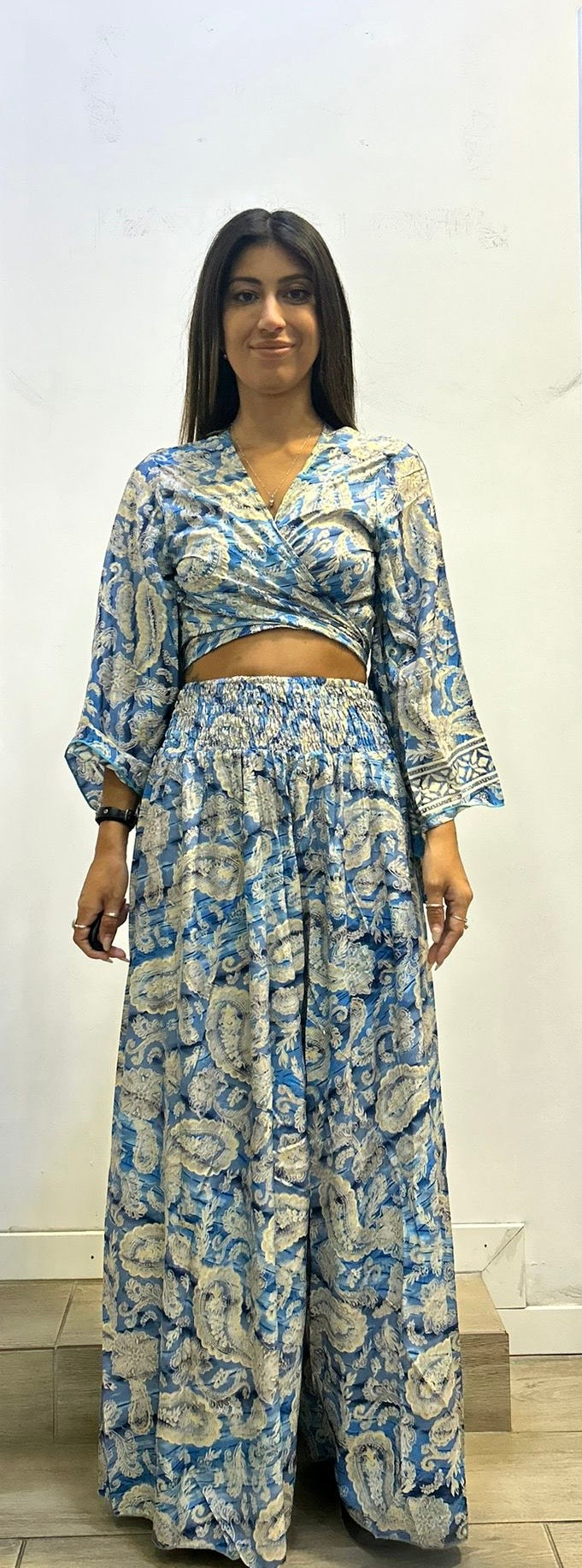 Conjunto 9020 de pantalón largo con top azul celeste