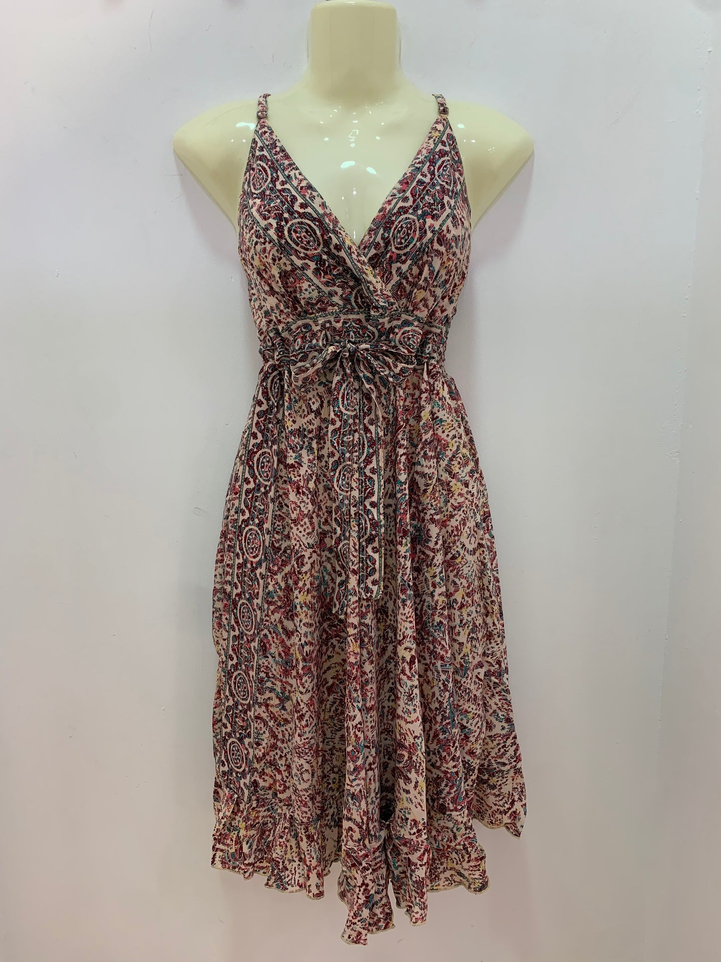 Vestido 220K Entramado Color Vino Turquesa Beige y Rosa