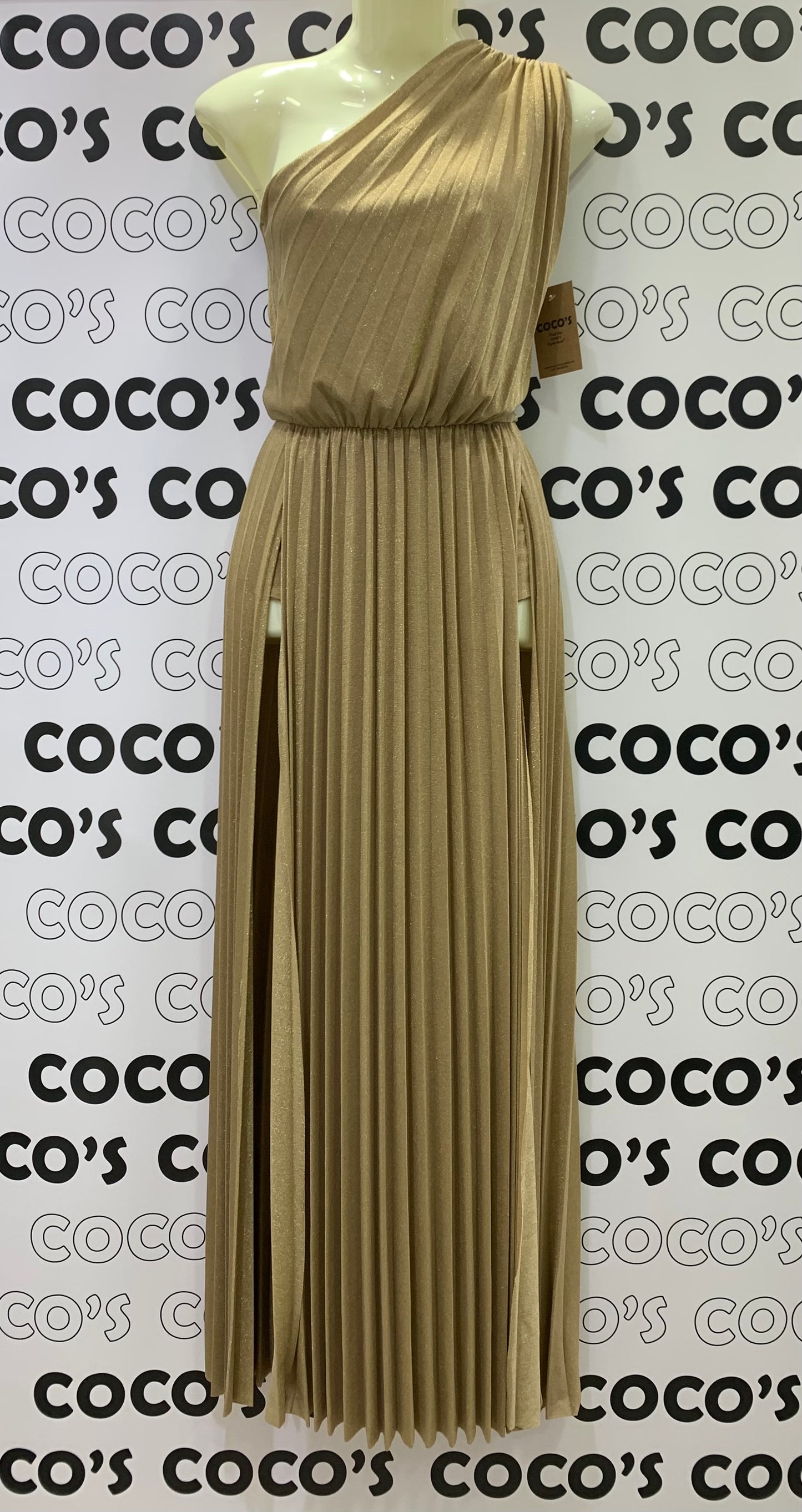 Vestido Largo Dorado Brillante Plisado