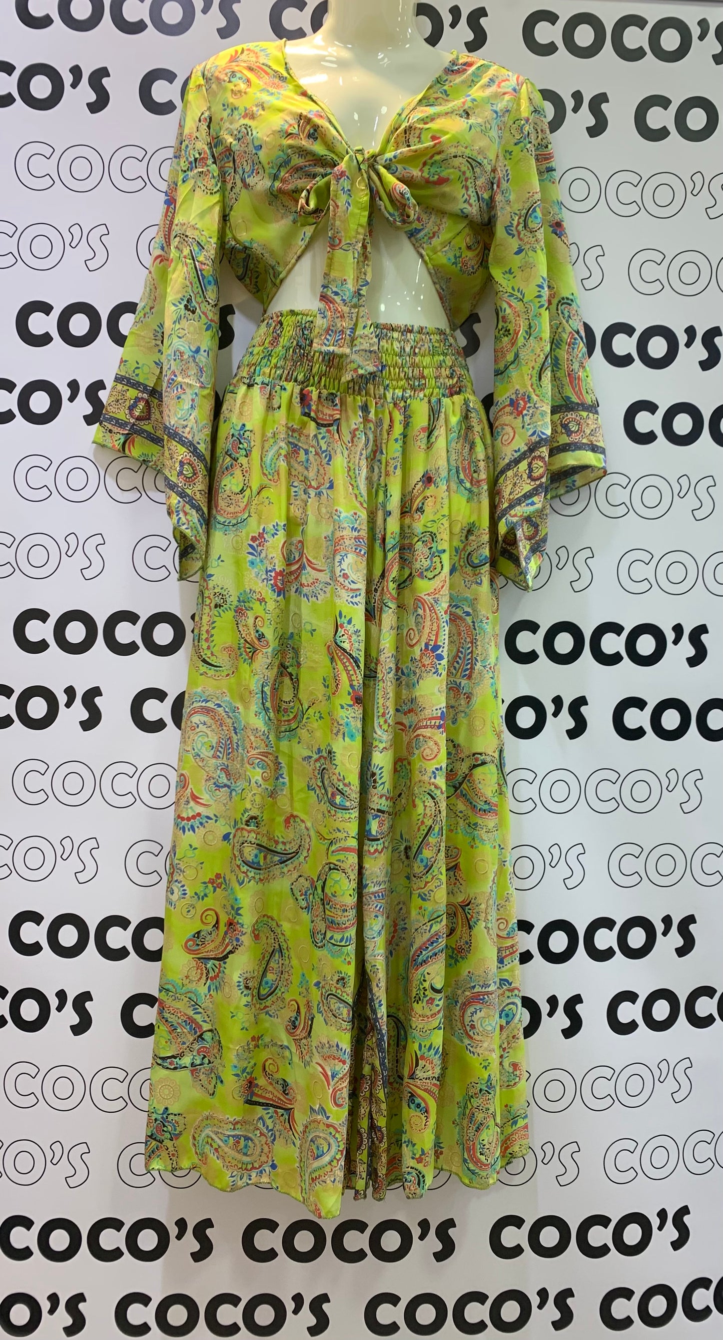 Conjunto 9020 de pantalón largo con top verde pistacho