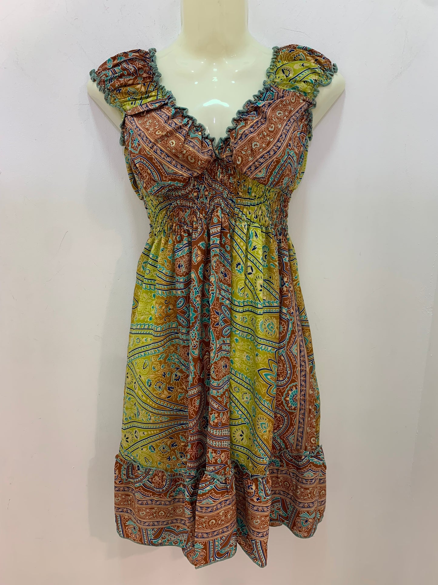 Vestido 1024SK Marrón, Pistacho Y Verde Agua