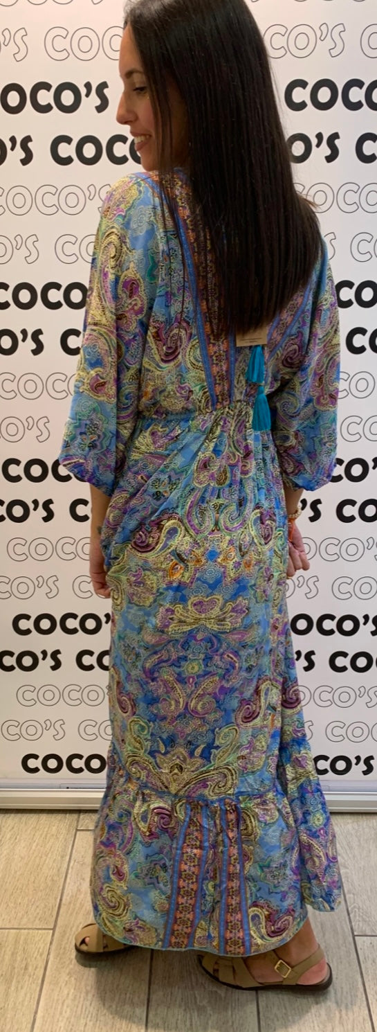 Vestido NARGIS Azul, lila y verde.