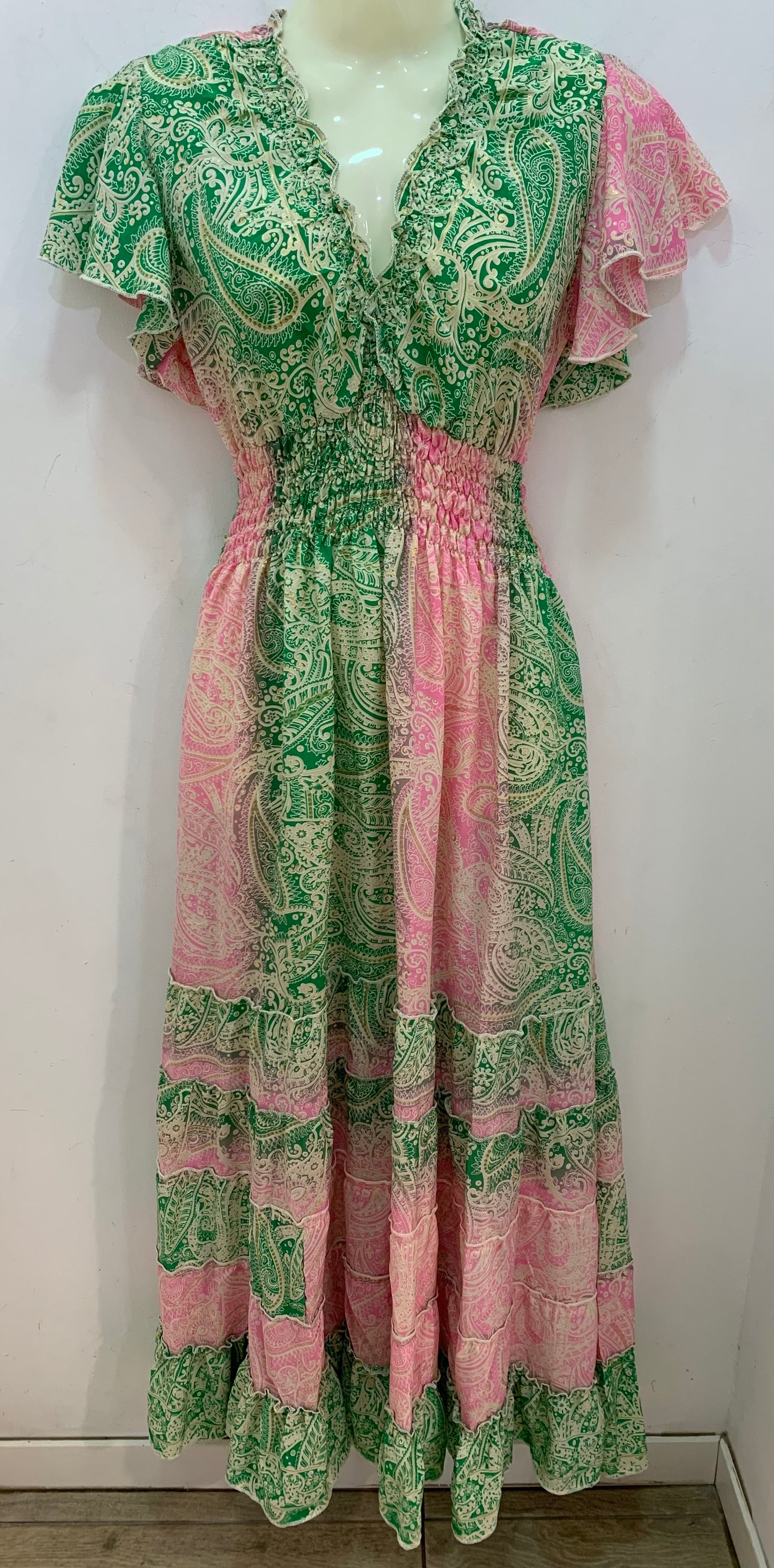 Vestido 1023A Verde Y Rosa