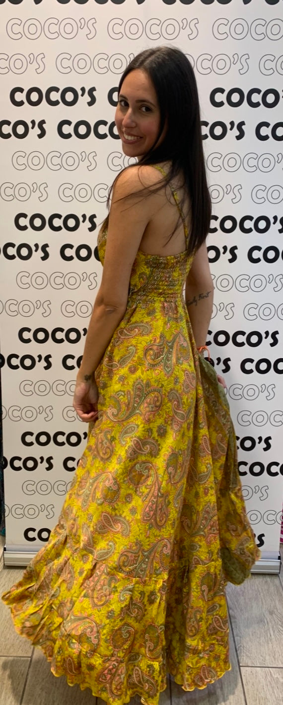 Vestido Largo 240K Mostaza y Rosa