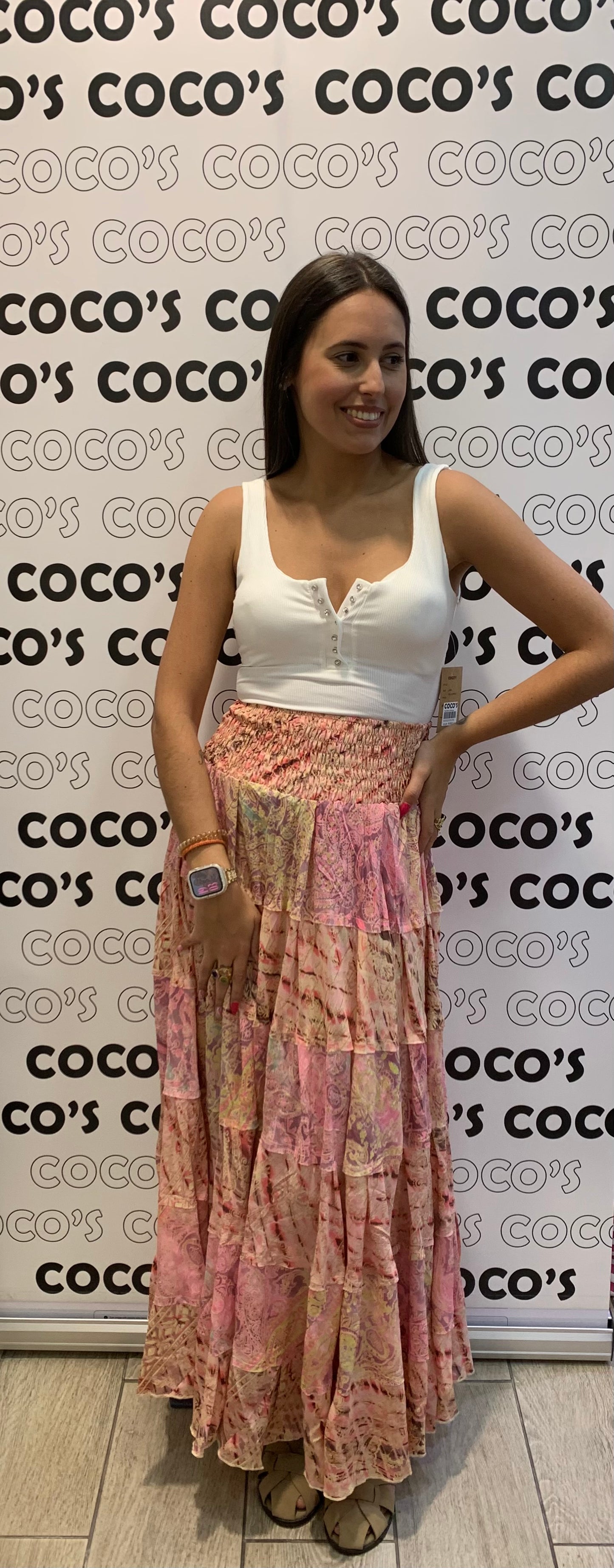 Falda Larga 810 Rosa y Amarilla