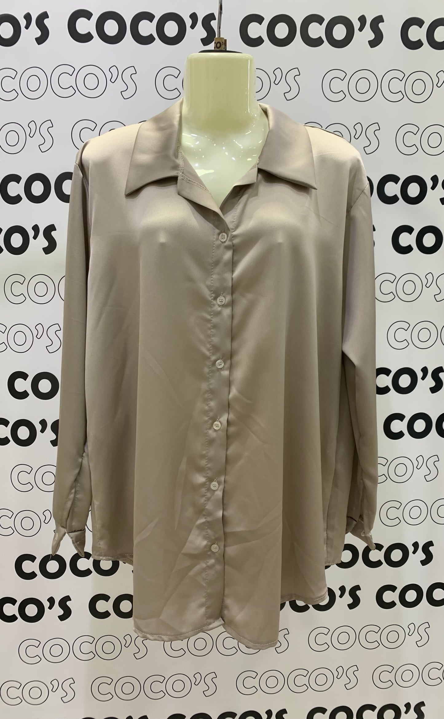 Camisa Botones Beige Satinado Talla Única Grande