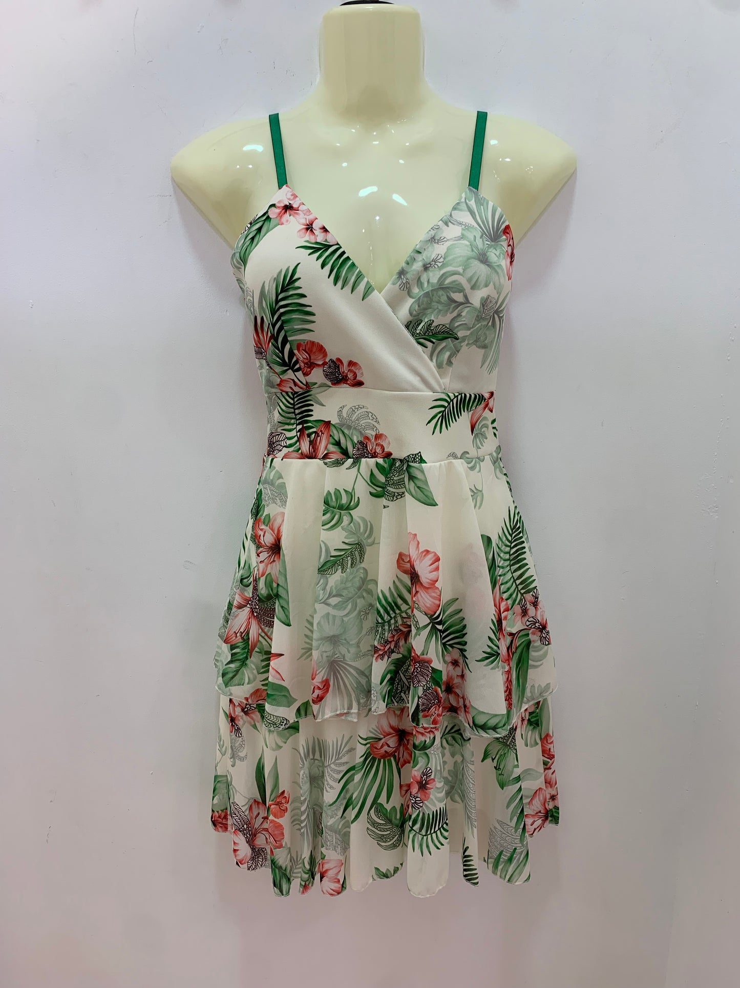 Vestido Flores Verde Rojo