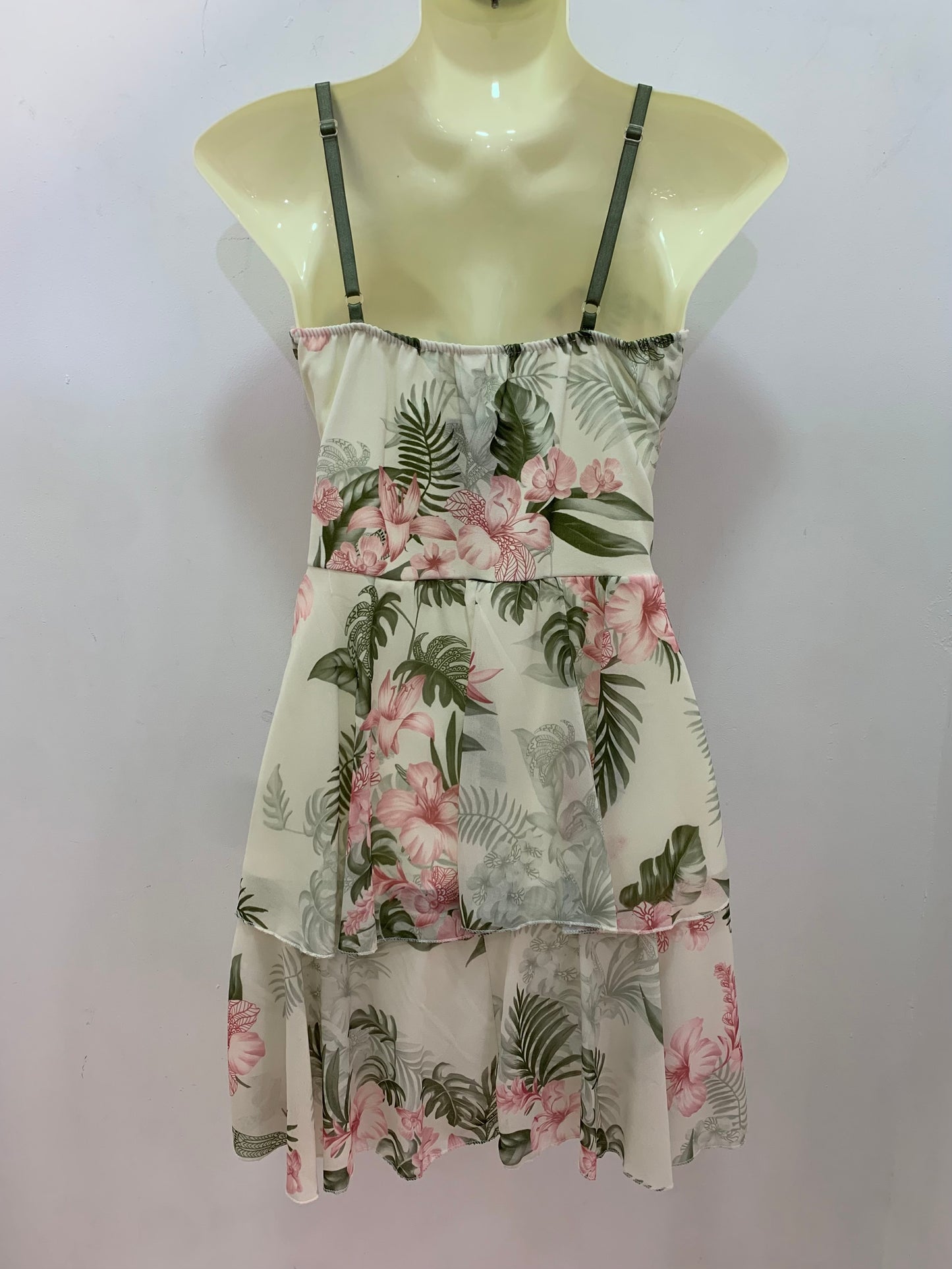 Vestido Flores Verde Militar Rosa