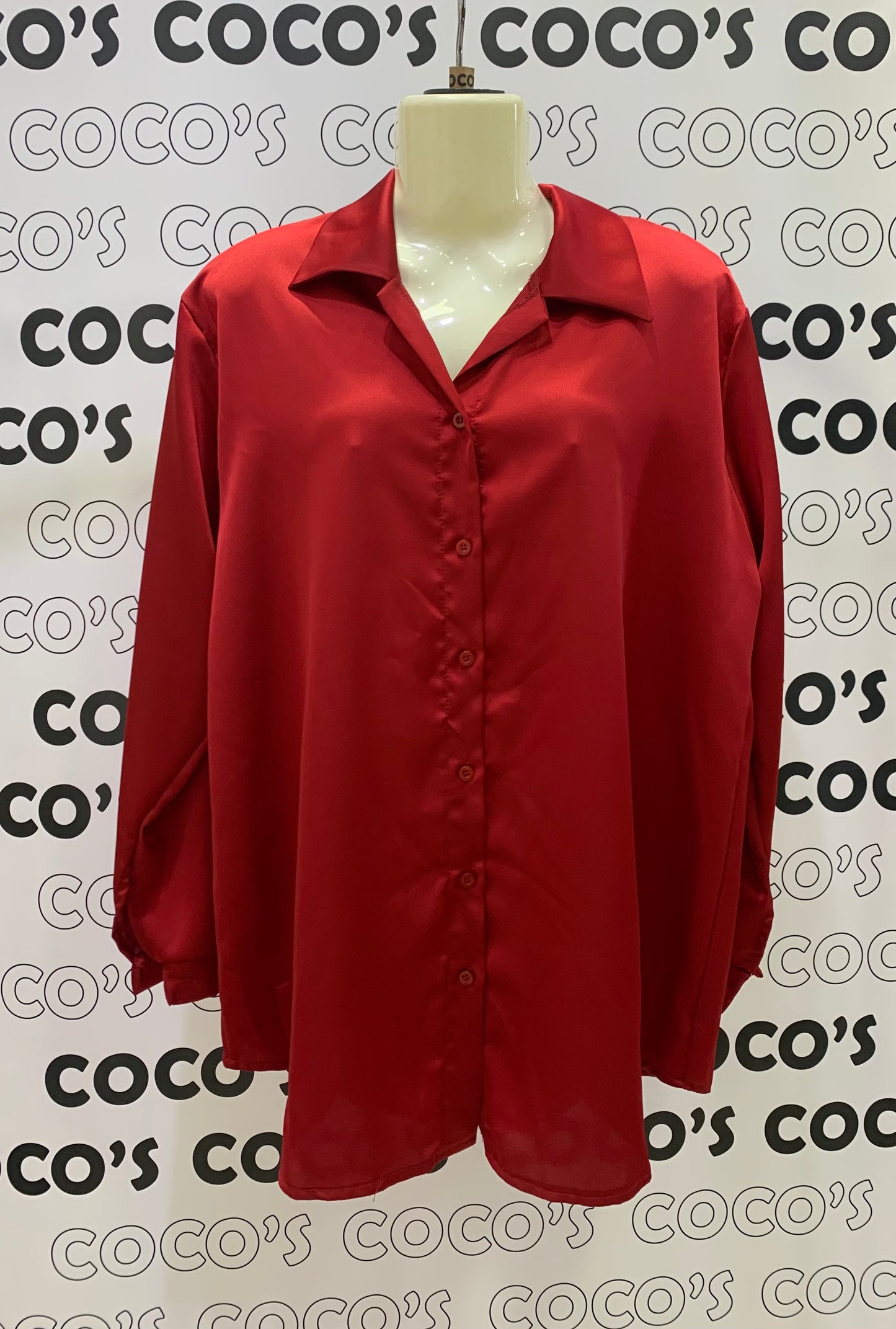 Camisa Botones Rojo Satinado Talla Única Grande