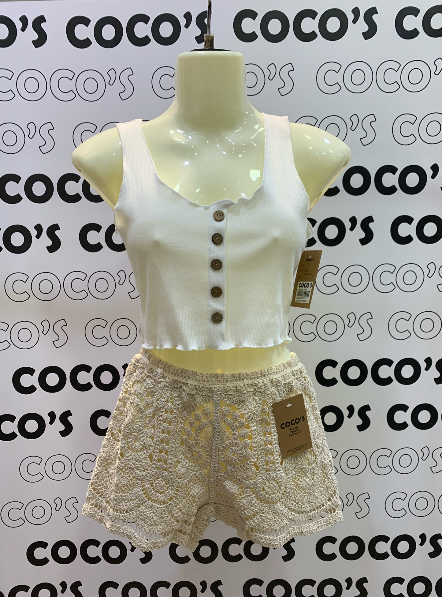 Pantalón Corto Crochet Crema