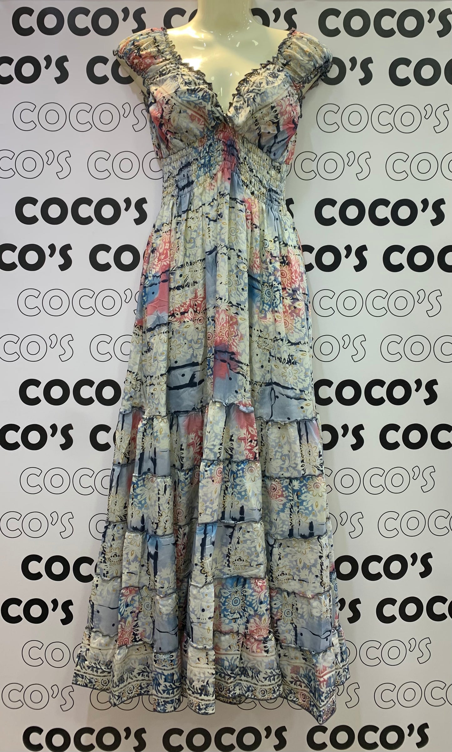 Vestido 1023K Rosa y Azul Grisáceo
