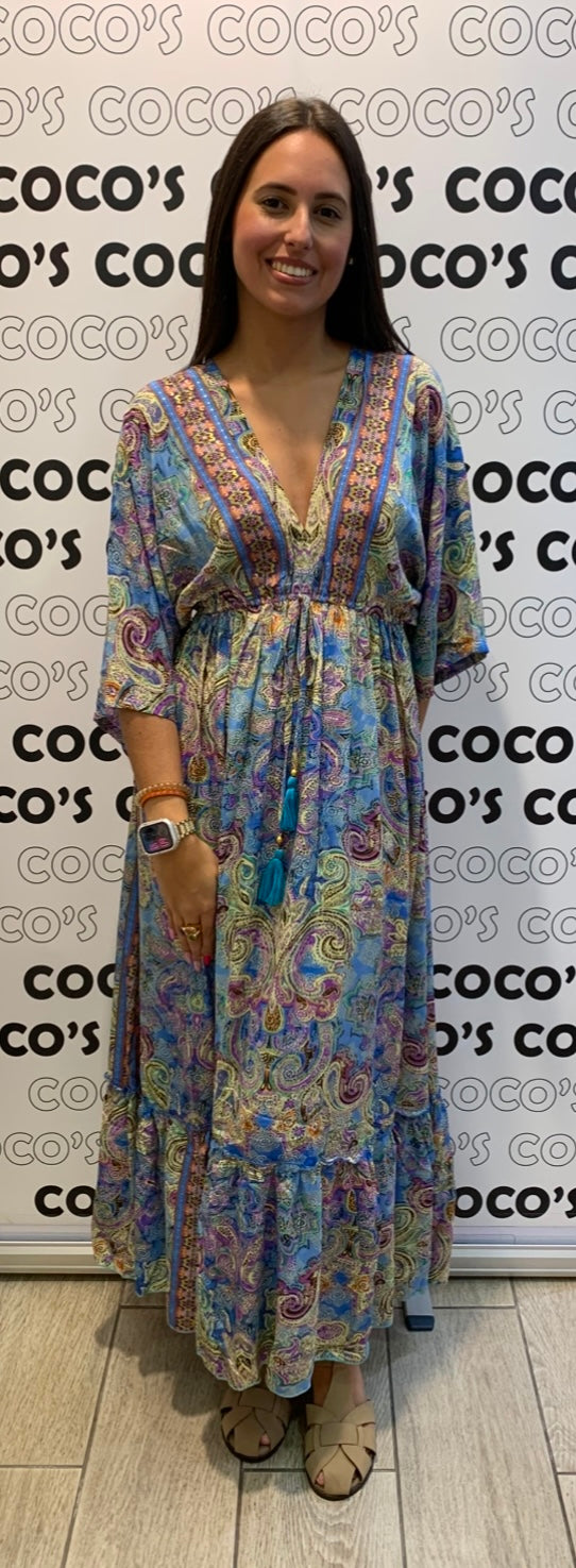 Vestido NARGIS Azul, lila y verde.