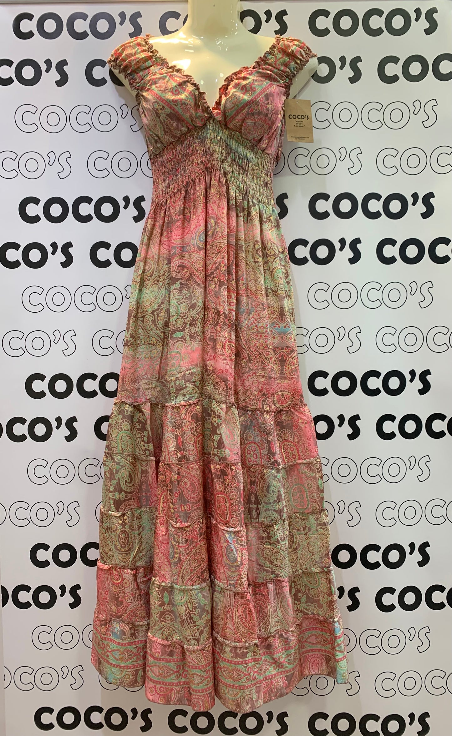 Vestido 1023K Rosa con verde Cachemira