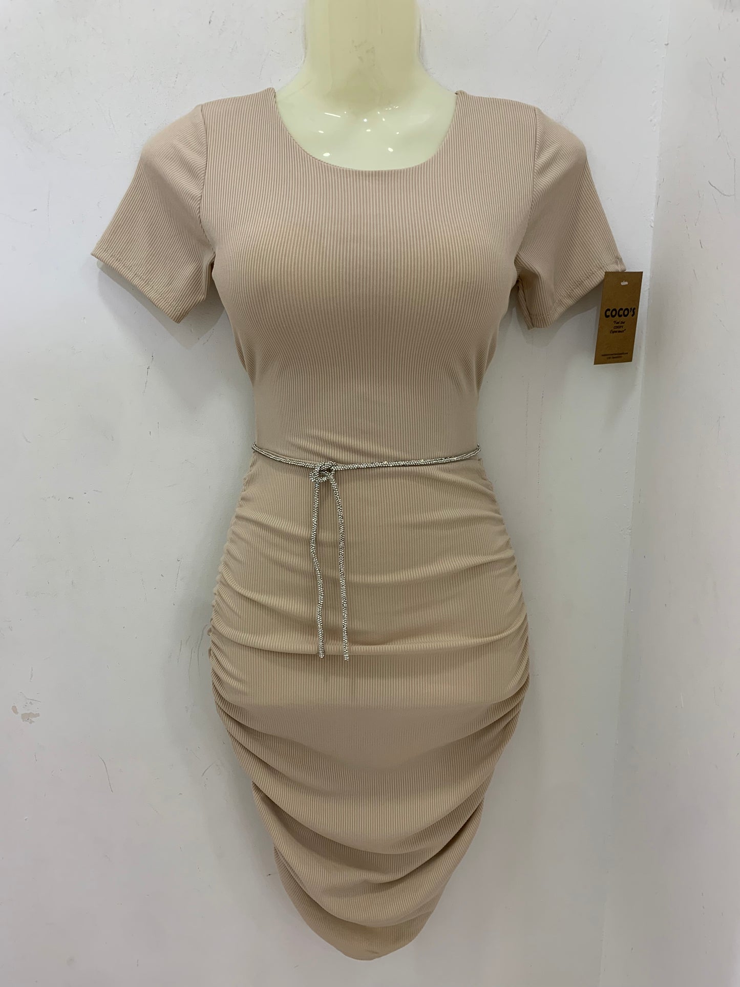 Vestido Midi Canalé Beige