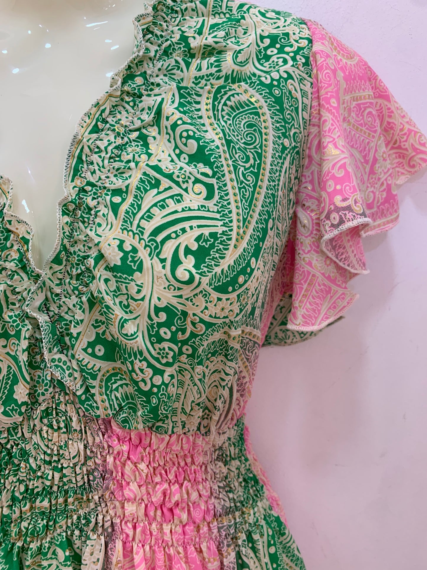 Vestido 1023A Verde Y Rosa
