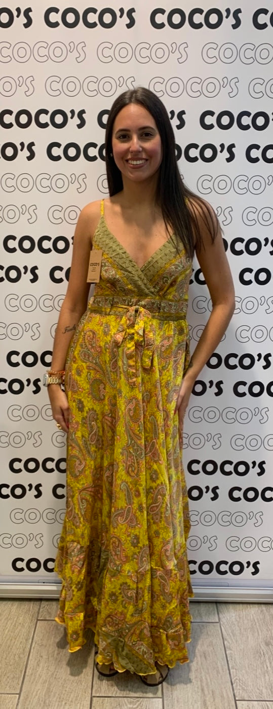 Vestido Largo 240K Mostaza y Rosa