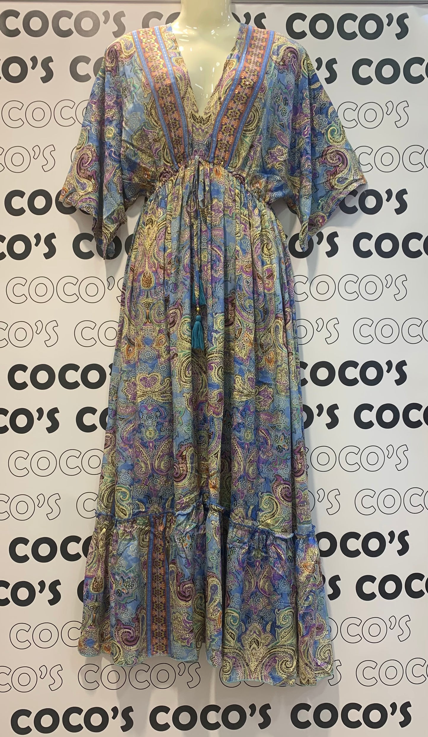 Vestido NARGIS Azul, lila y verde.