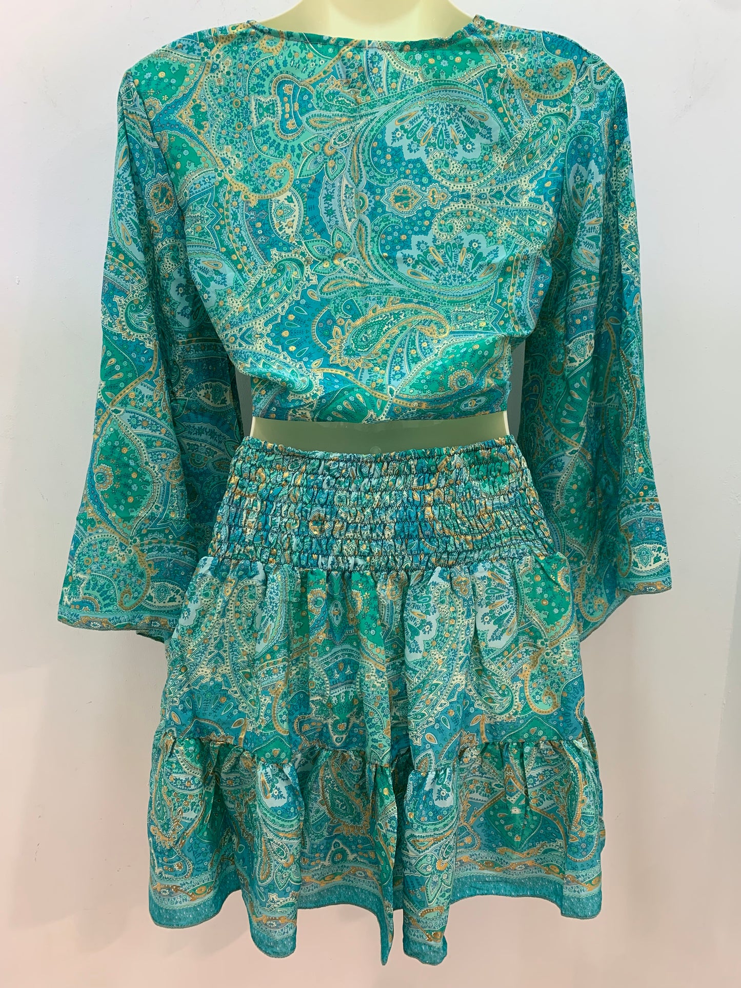 Conjunto Corto 026 Falda y Top Turquesa y Verde