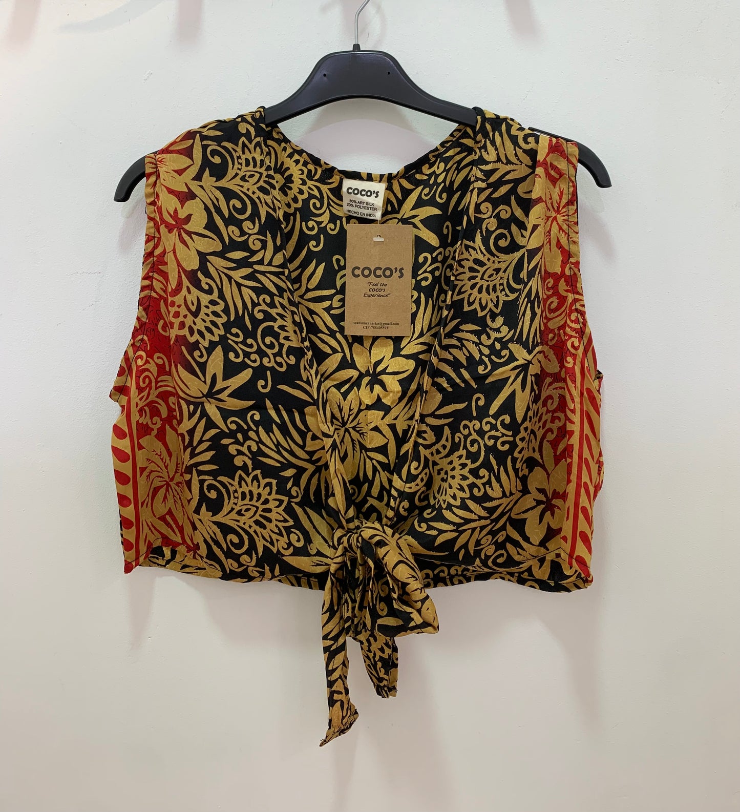 Top Sin Mangas Negro Mostaza y Rojo