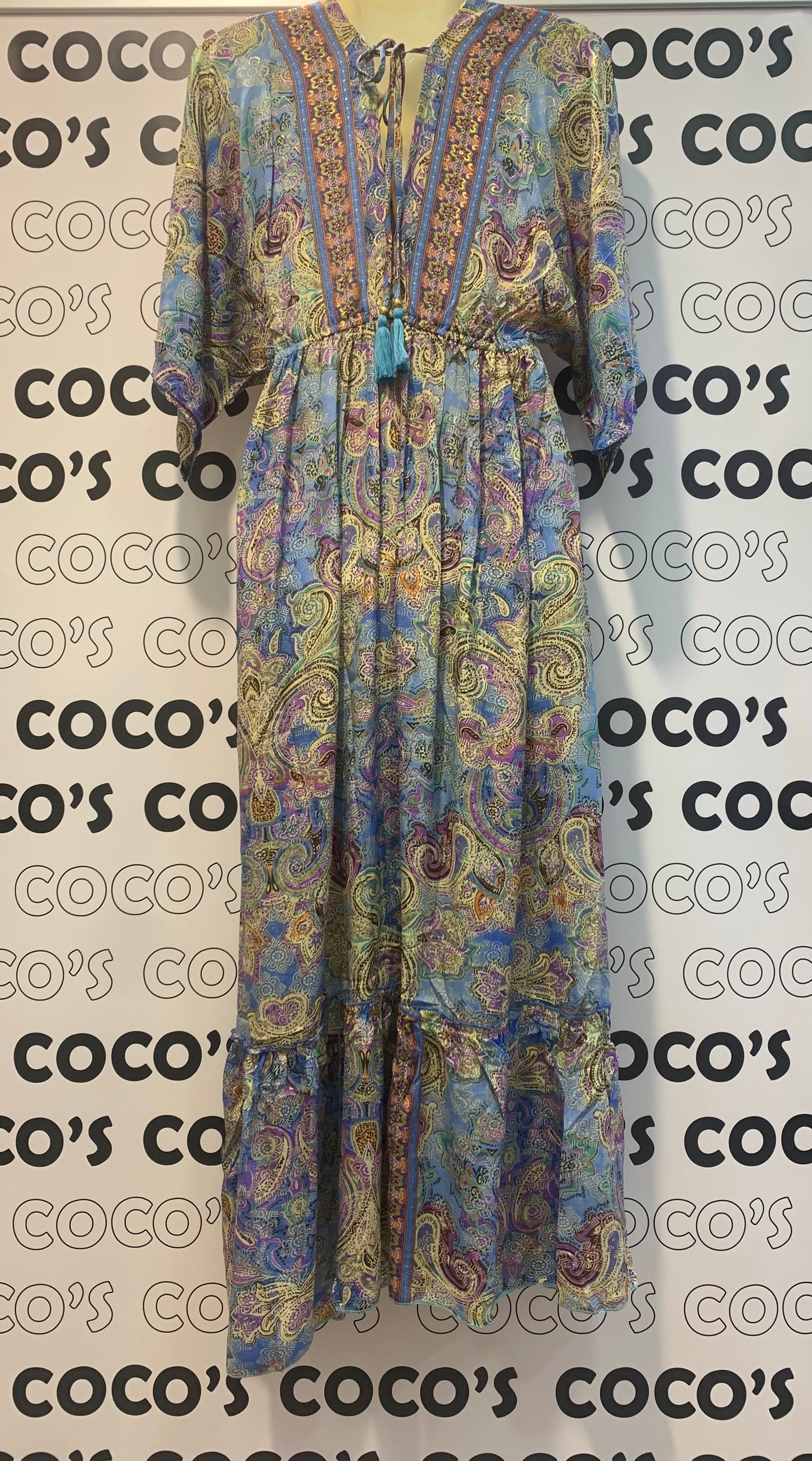 Vestido NARGIS Azul, lila y verde.