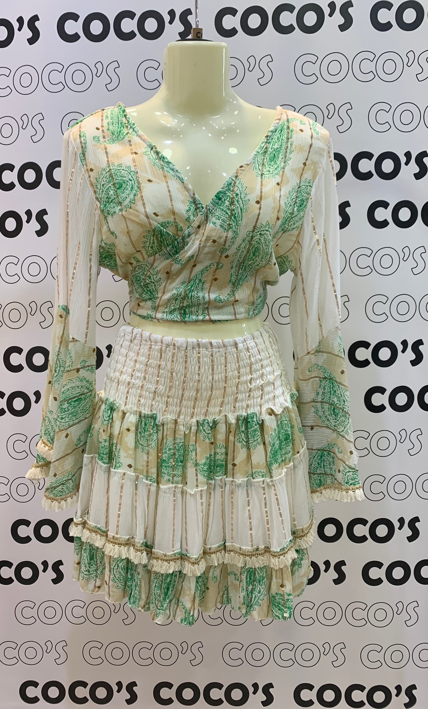 Conjunto Lurex Corto Verde Beige