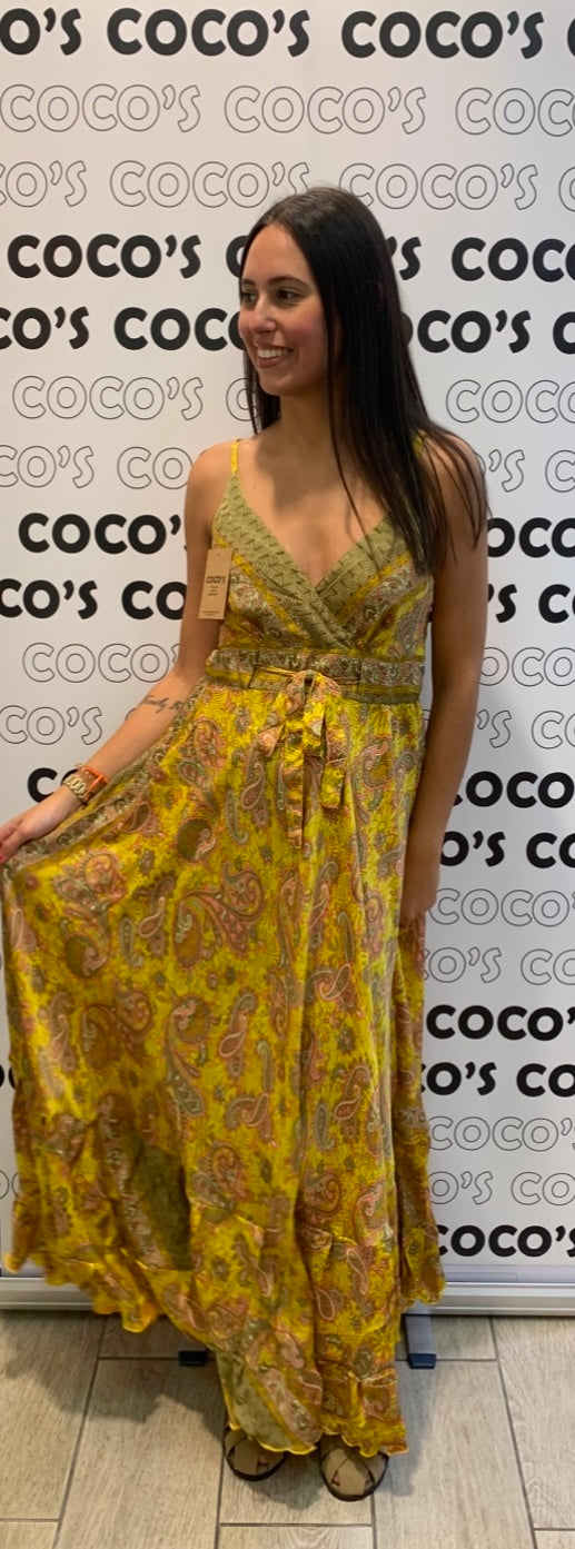 Vestido Largo 240K Mostaza y Rosa
