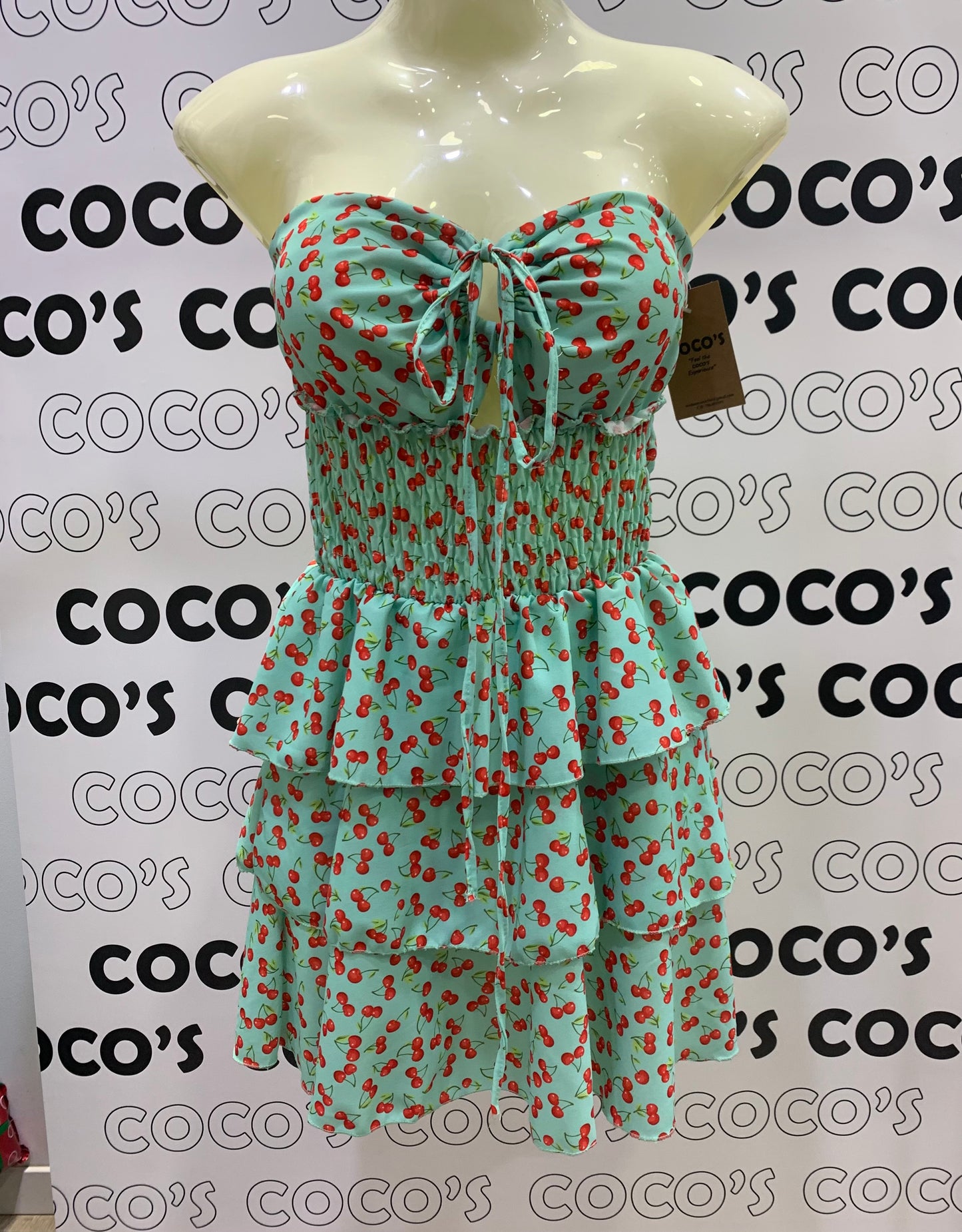 Vestido Palabra de Honor Cherry Verde Aqua