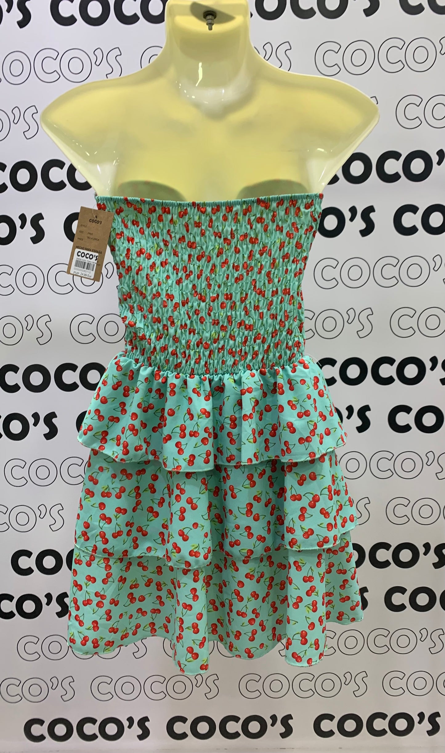 Vestido Palabra de Honor Cherry Verde Aqua