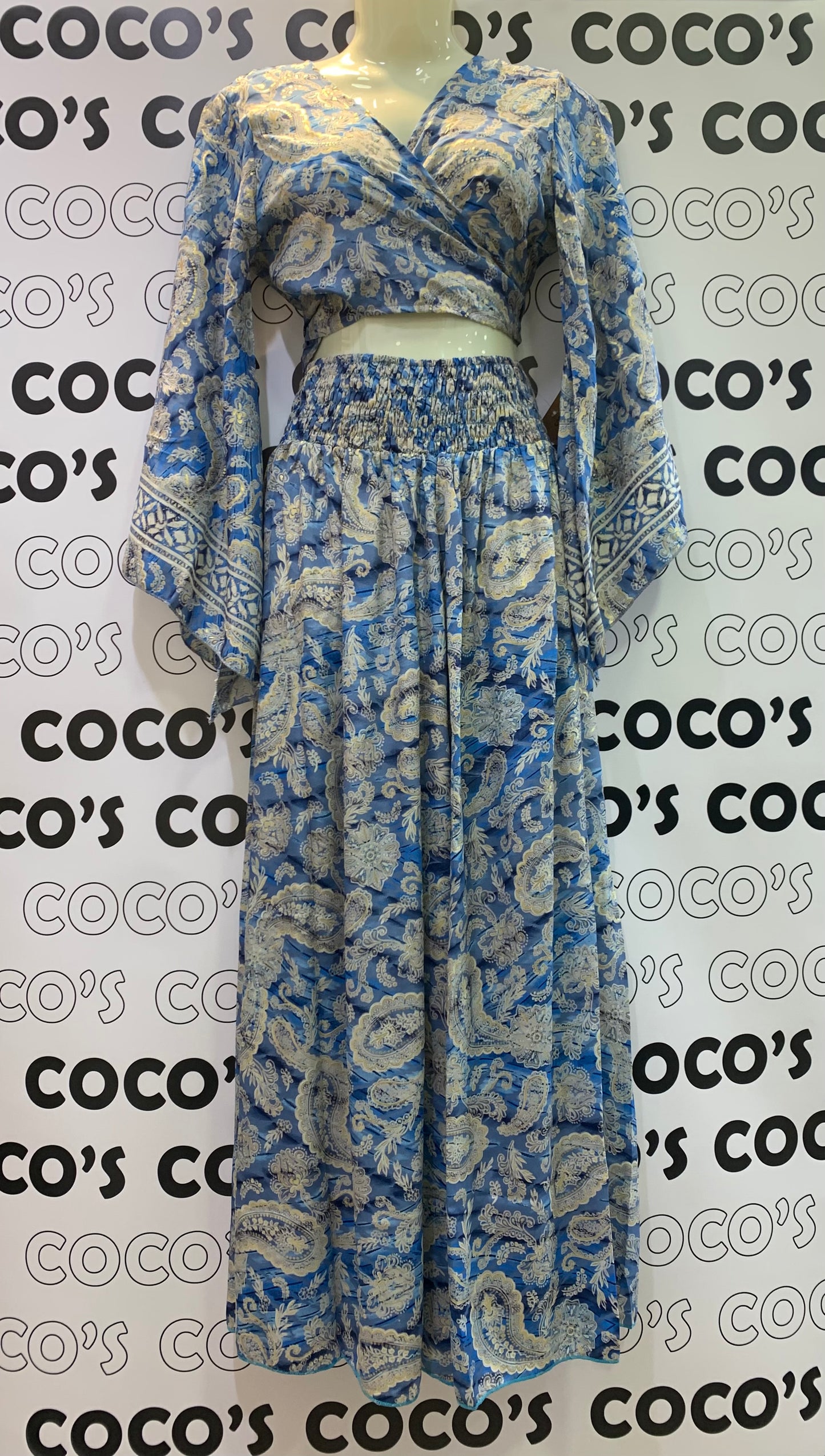 Conjunto 9020 de pantalón largo con top azul celeste