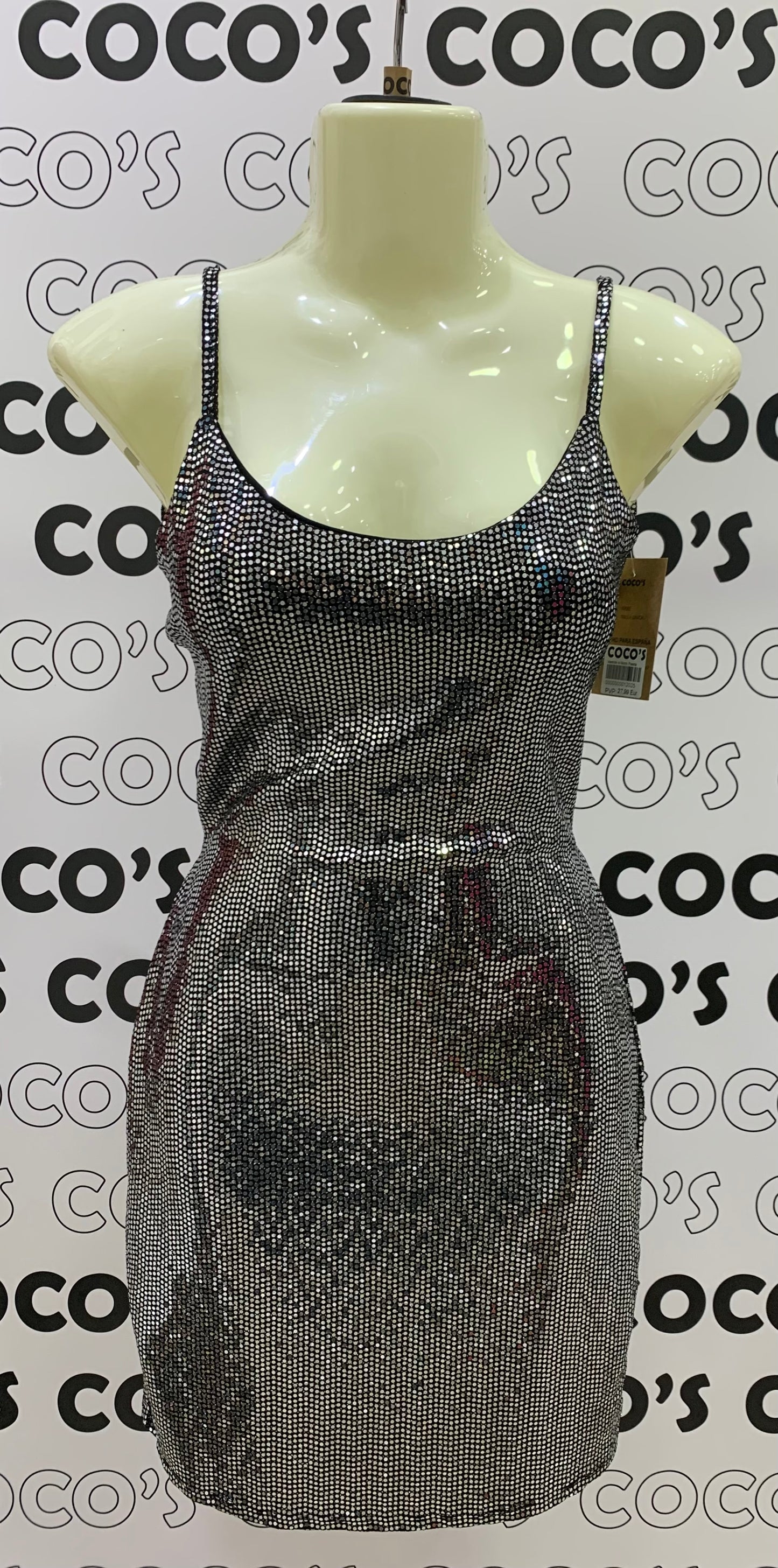 Vestido Corto Fiesta Lentejuelas Plateadas