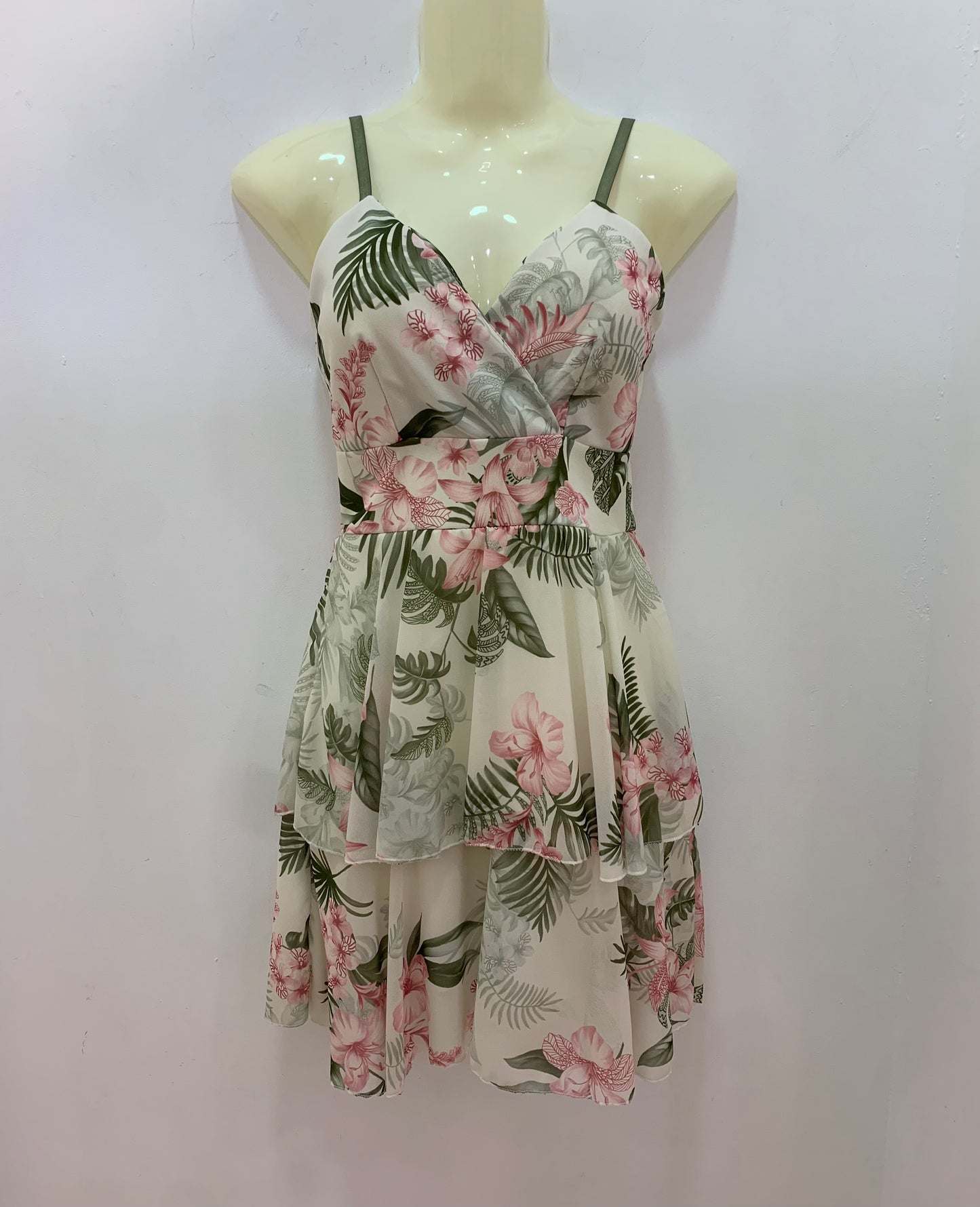 Vestido Flores Verde Militar Rosa