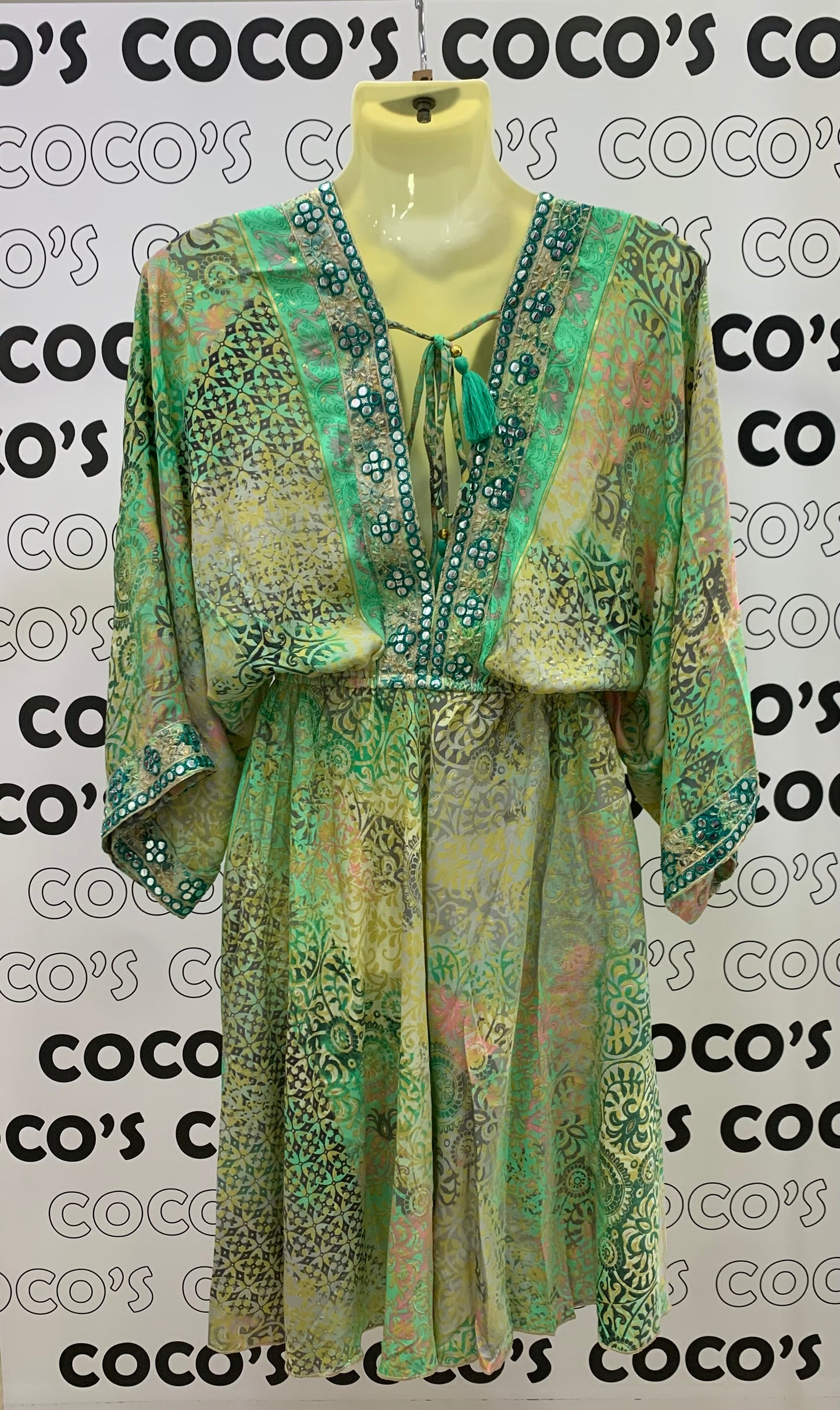 Vestido NAADIA Verde Amarillo y Rosa