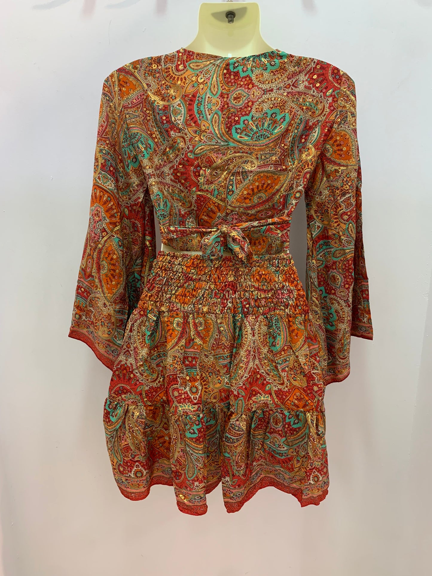 Conjunto Corto 026 Falda y Top Rojo Verde Naranja Rosa