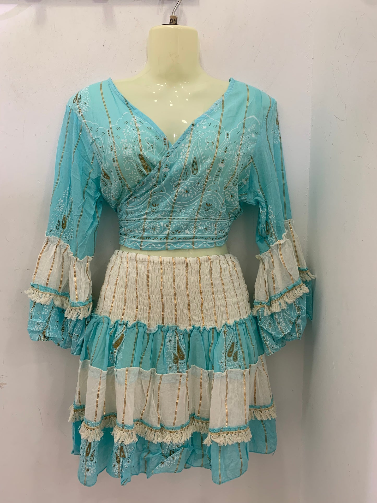 Conjunto Lurex Corto Azul Turquesa