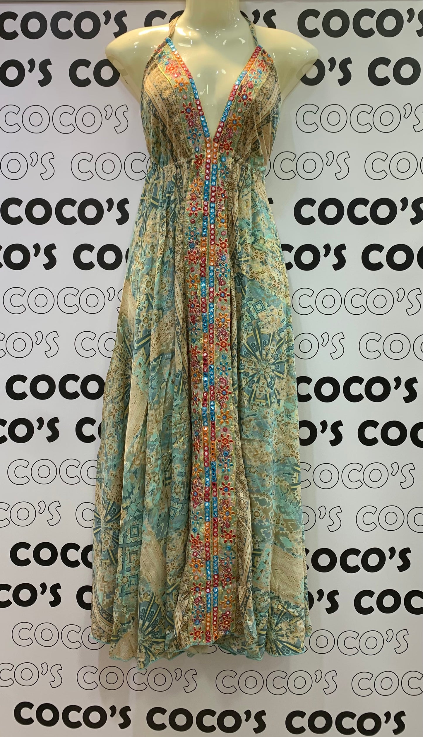 Vestido Espejos Beige y Verde